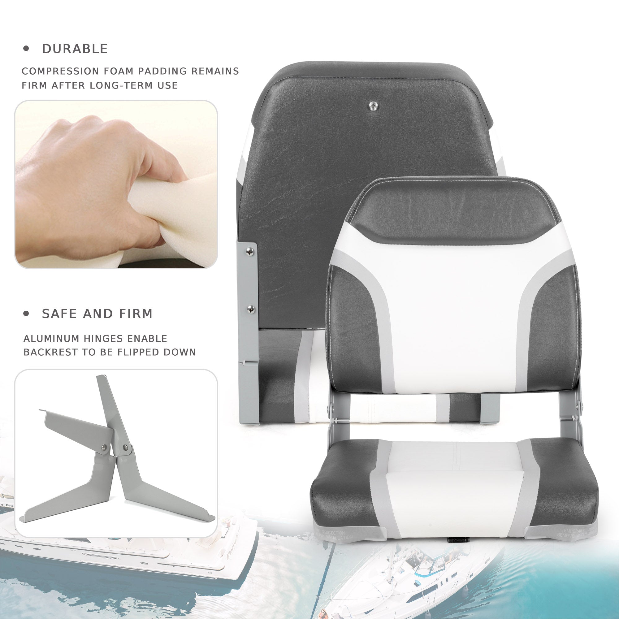 NORTHCAPTAIN A Pair of Deluxe Low Back Folding Boat Seat,Stainless Steel Screws Included