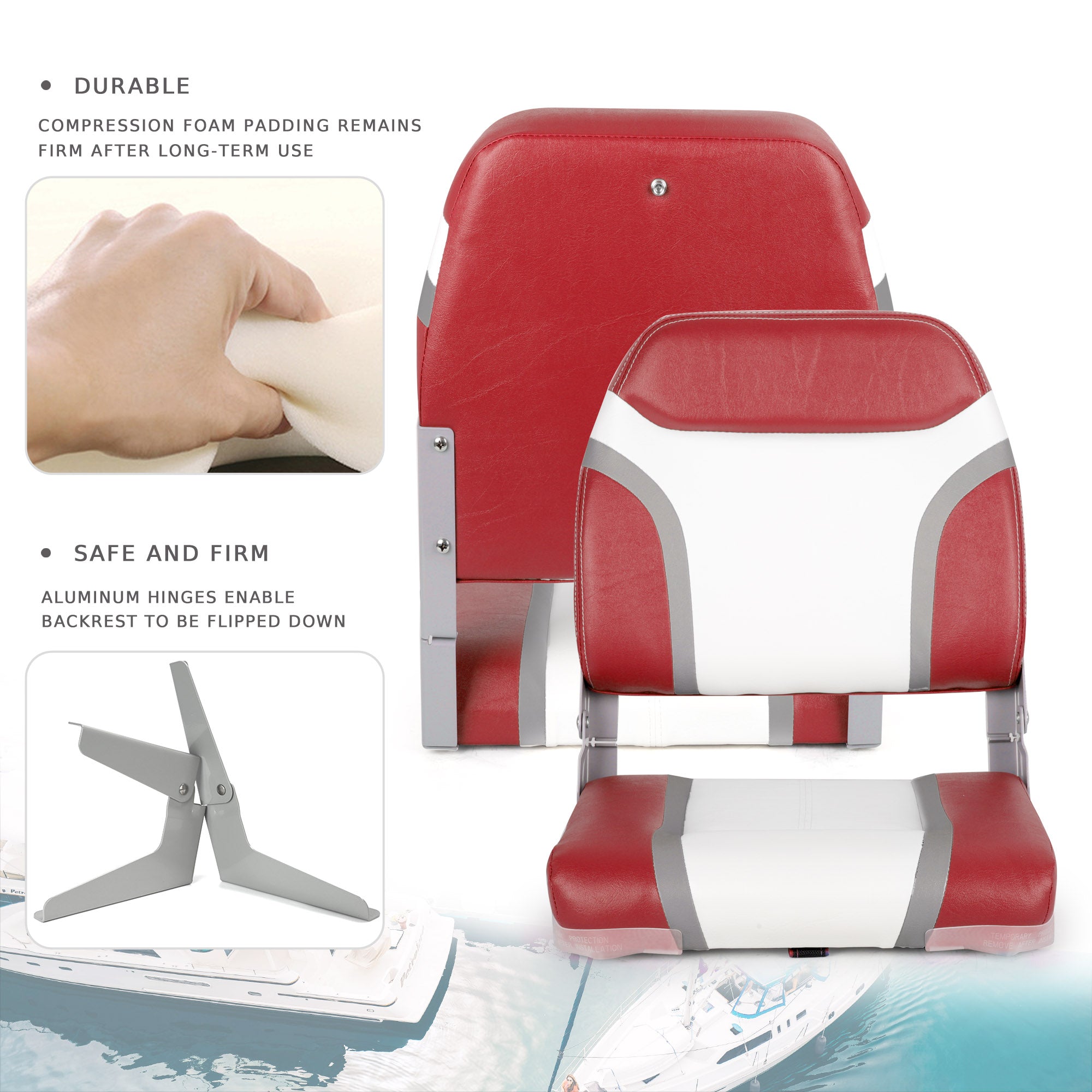 NORTHCAPTAIN A Pair of Deluxe Low Back Folding Boat Seat,Stainless Steel Screws Included