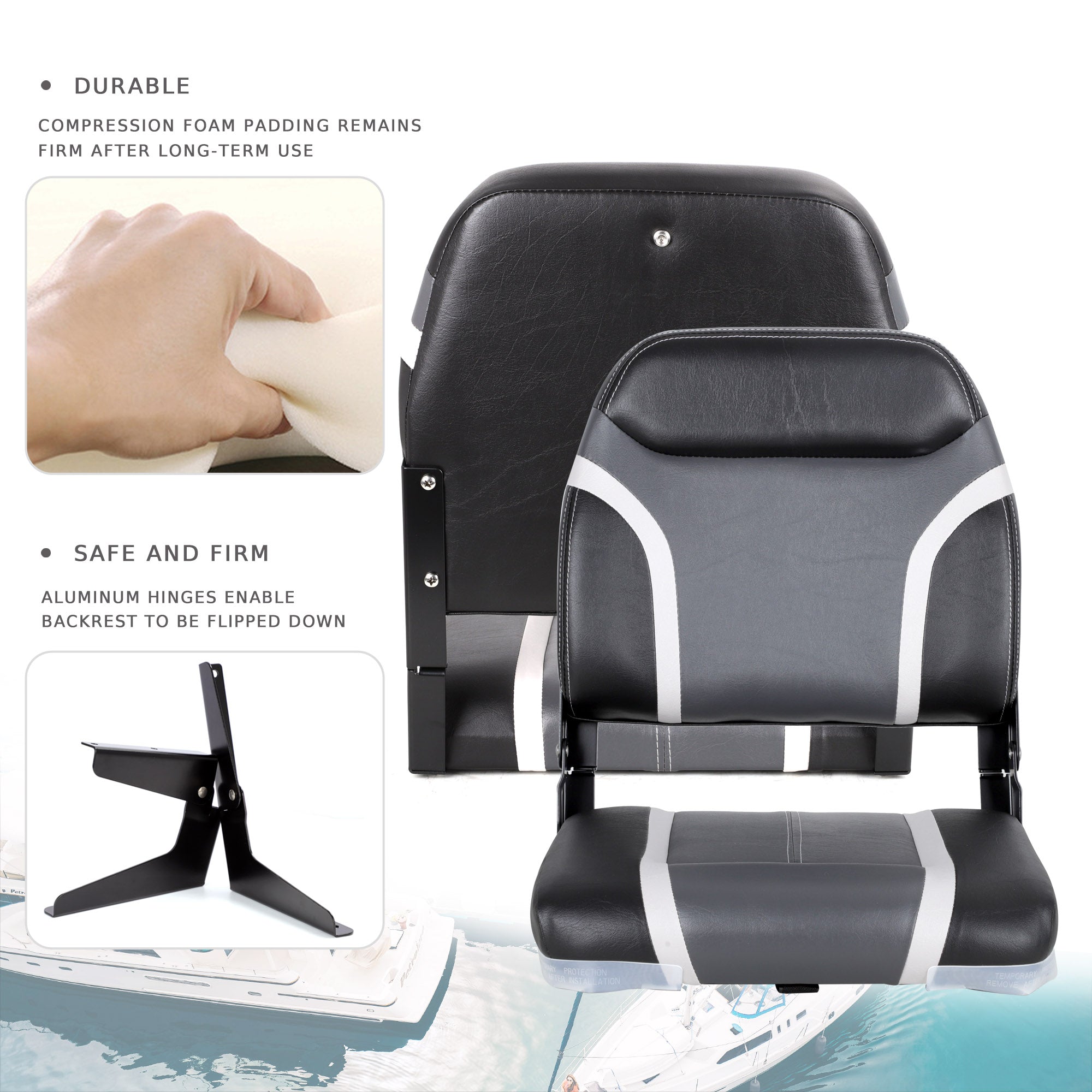 NORTHCAPTAIN A Pair of Deluxe Low Back Folding Boat Seat,Stainless Steel Screws Included