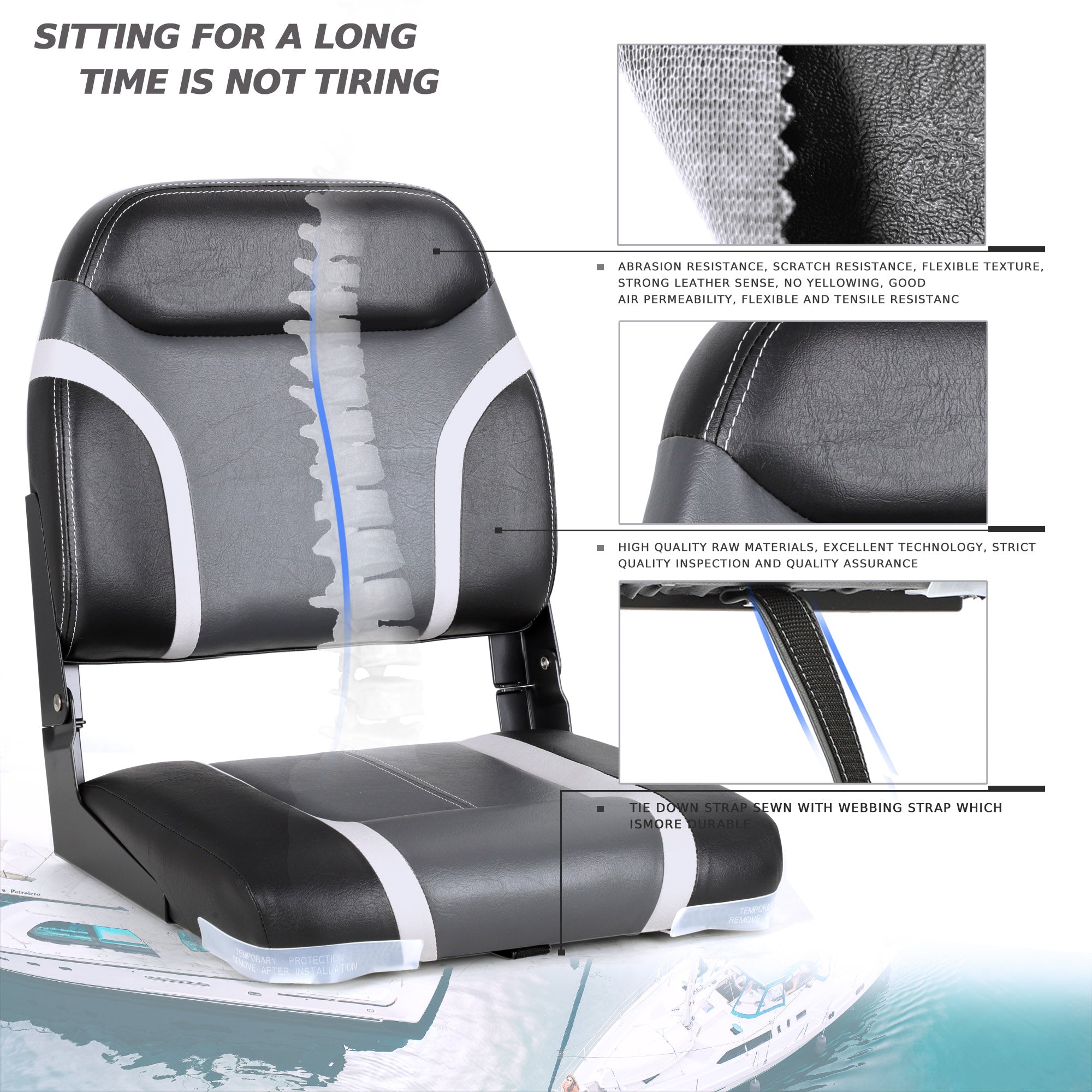 NORTHCAPTAIN A Pair of Deluxe Low Back Folding Boat Seat,Stainless Steel Screws Included