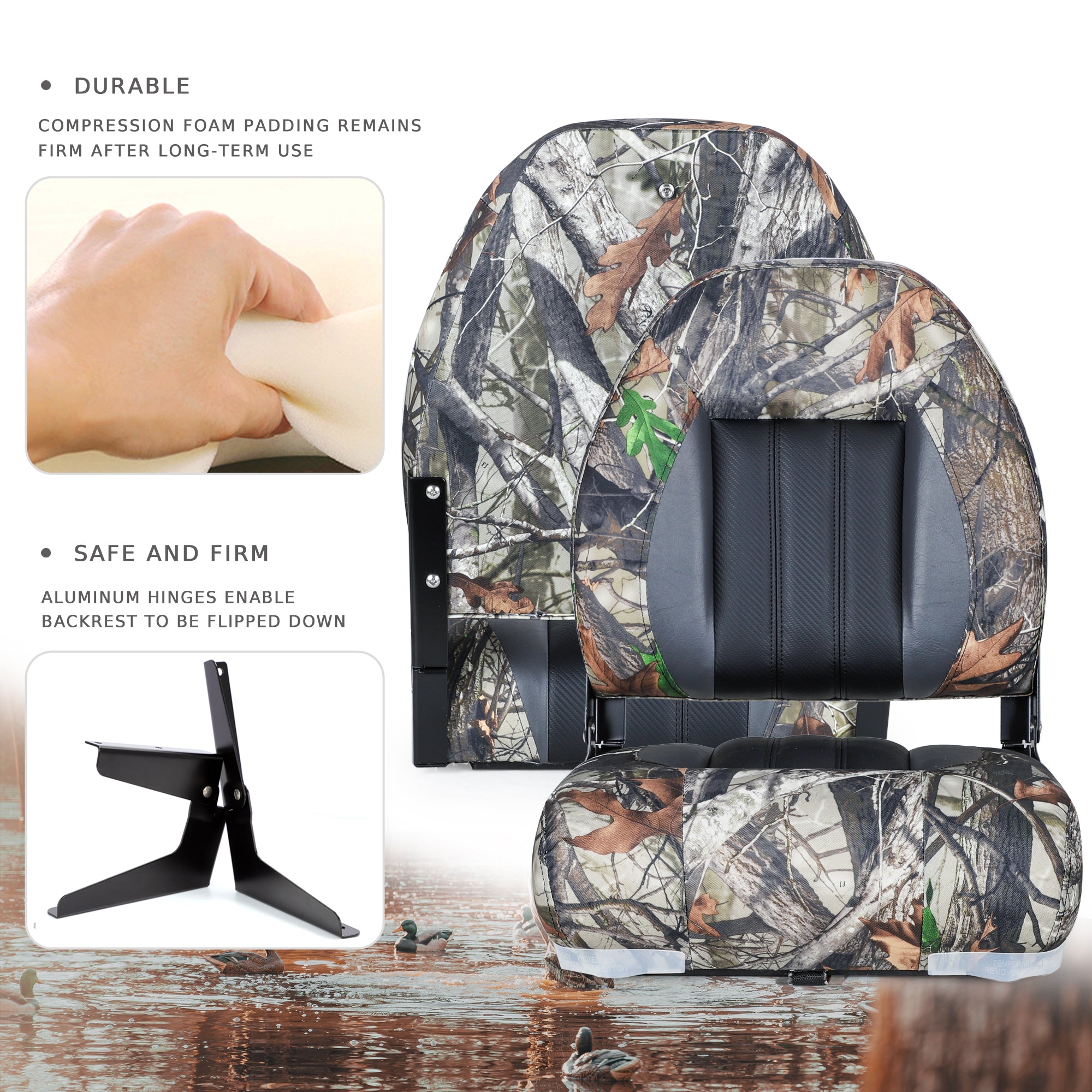 NORTHCAPTAIN High Back Folding Fishing Boat Seat,Camo,2 Seats