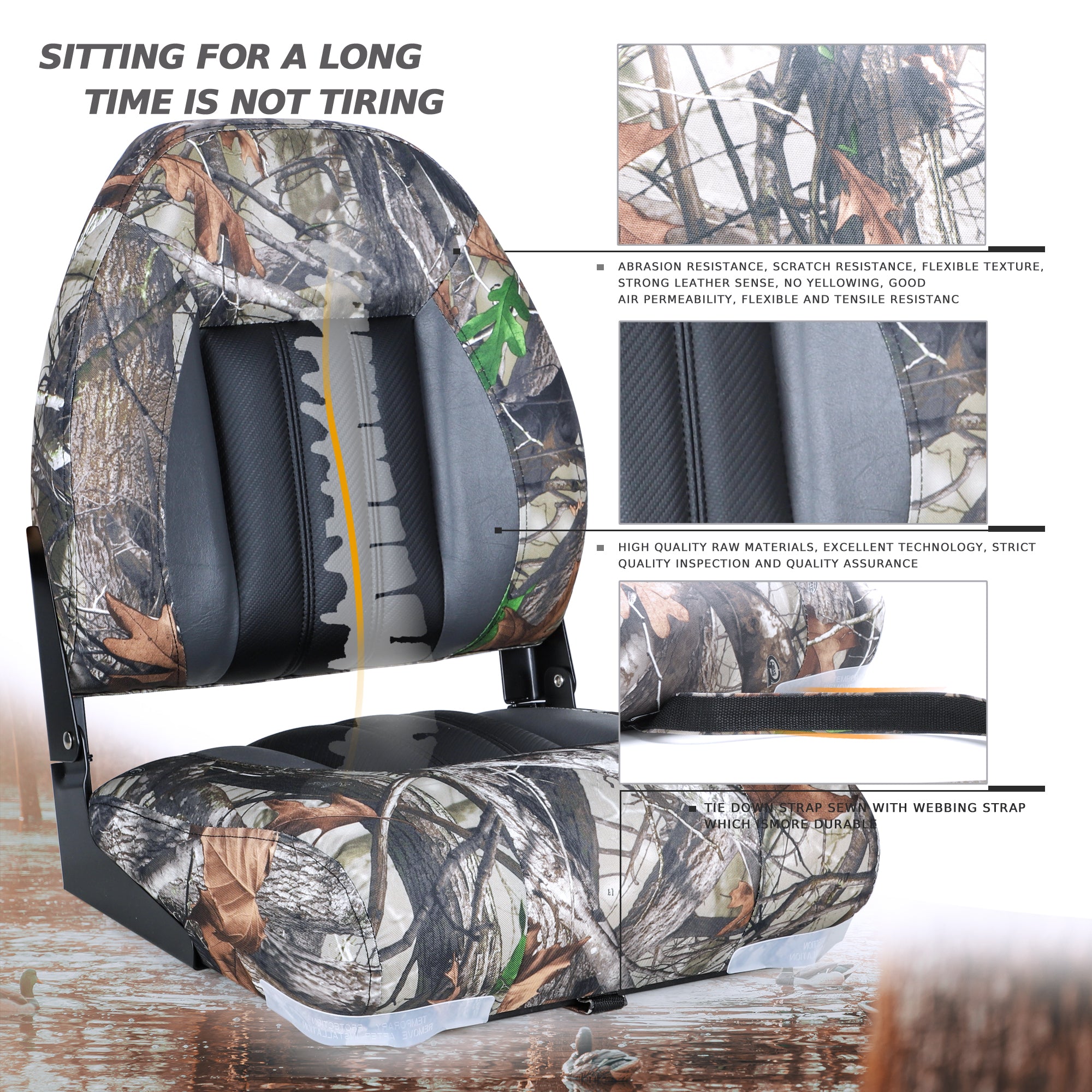 NORTHCAPTAIN High Back Folding Fishing Boat Seat,Camo,2 Seats