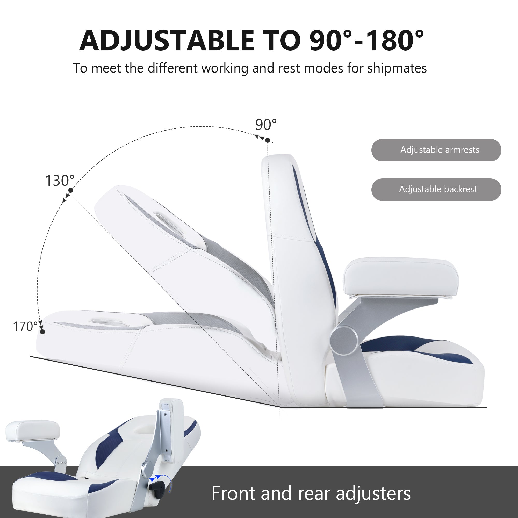 NORTHCAPTAIN Premium Pontoon Captain's Chair High Back Reclining Pontoon Bucket Boat Seat with Adjustable Aluminum Armrests