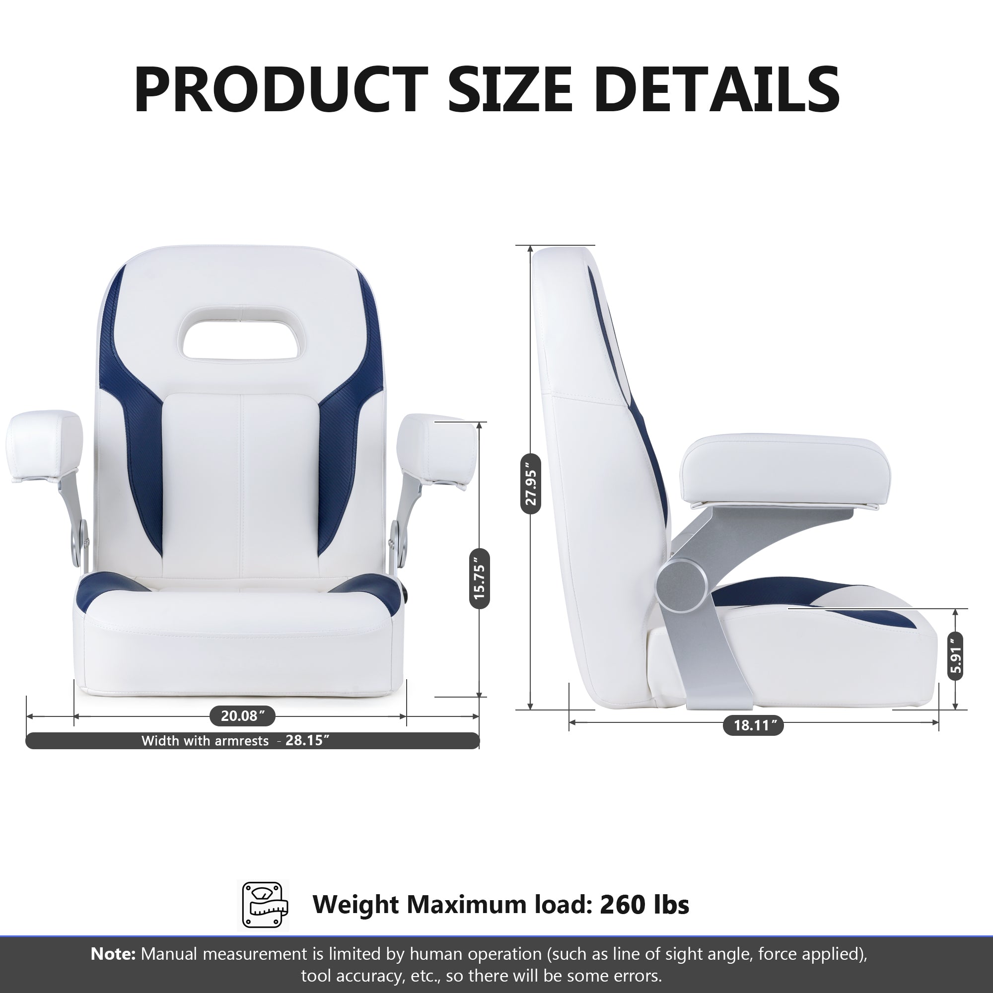 NORTHCAPTAIN Premium Pontoon Captain's Chair High Back Reclining Pontoon Bucket Boat Seat with Adjustable Aluminum Armrests