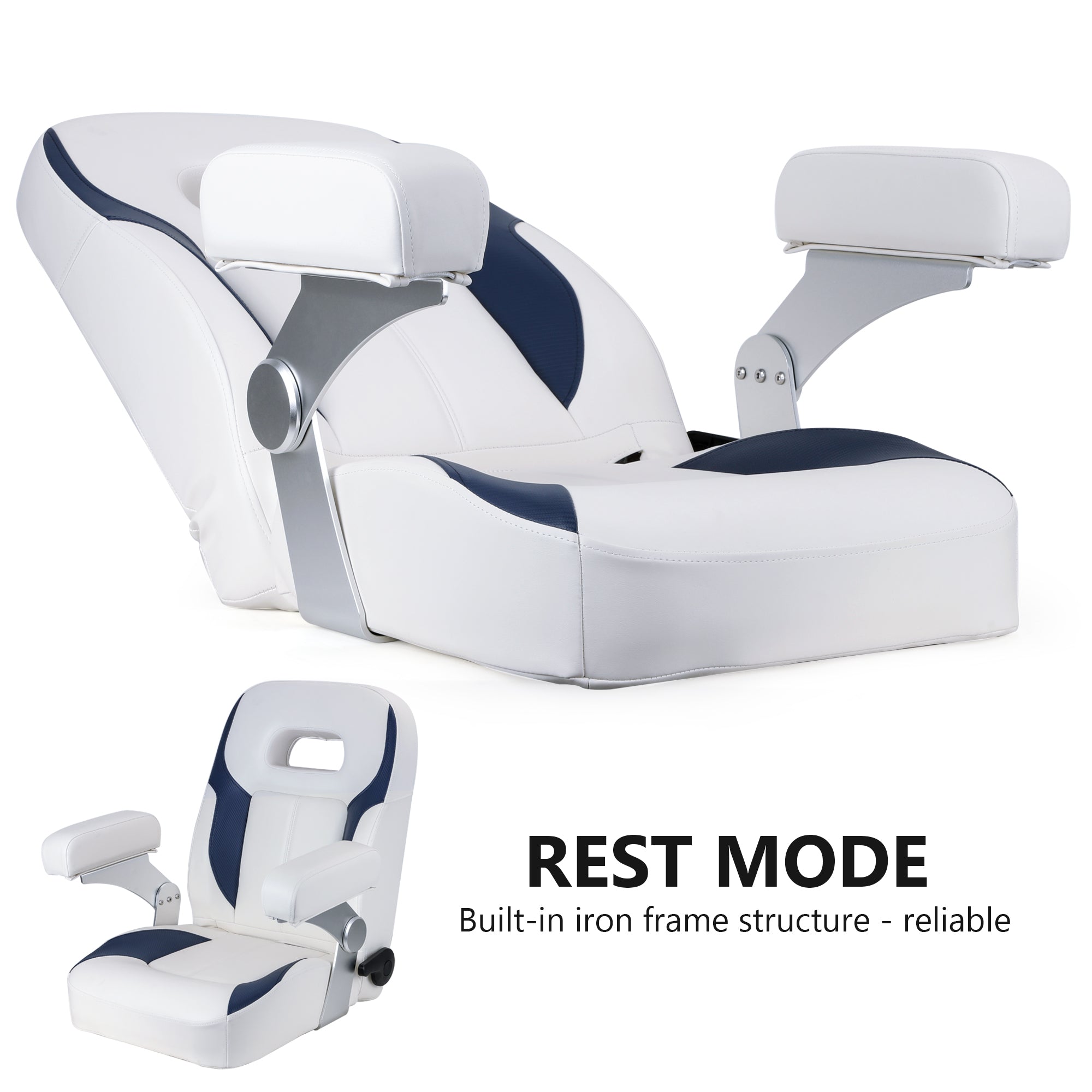 NORTHCAPTAIN Premium Pontoon Captain's Chair High Back Reclining Pontoon Bucket Boat Seat with Adjustable Aluminum Armrests