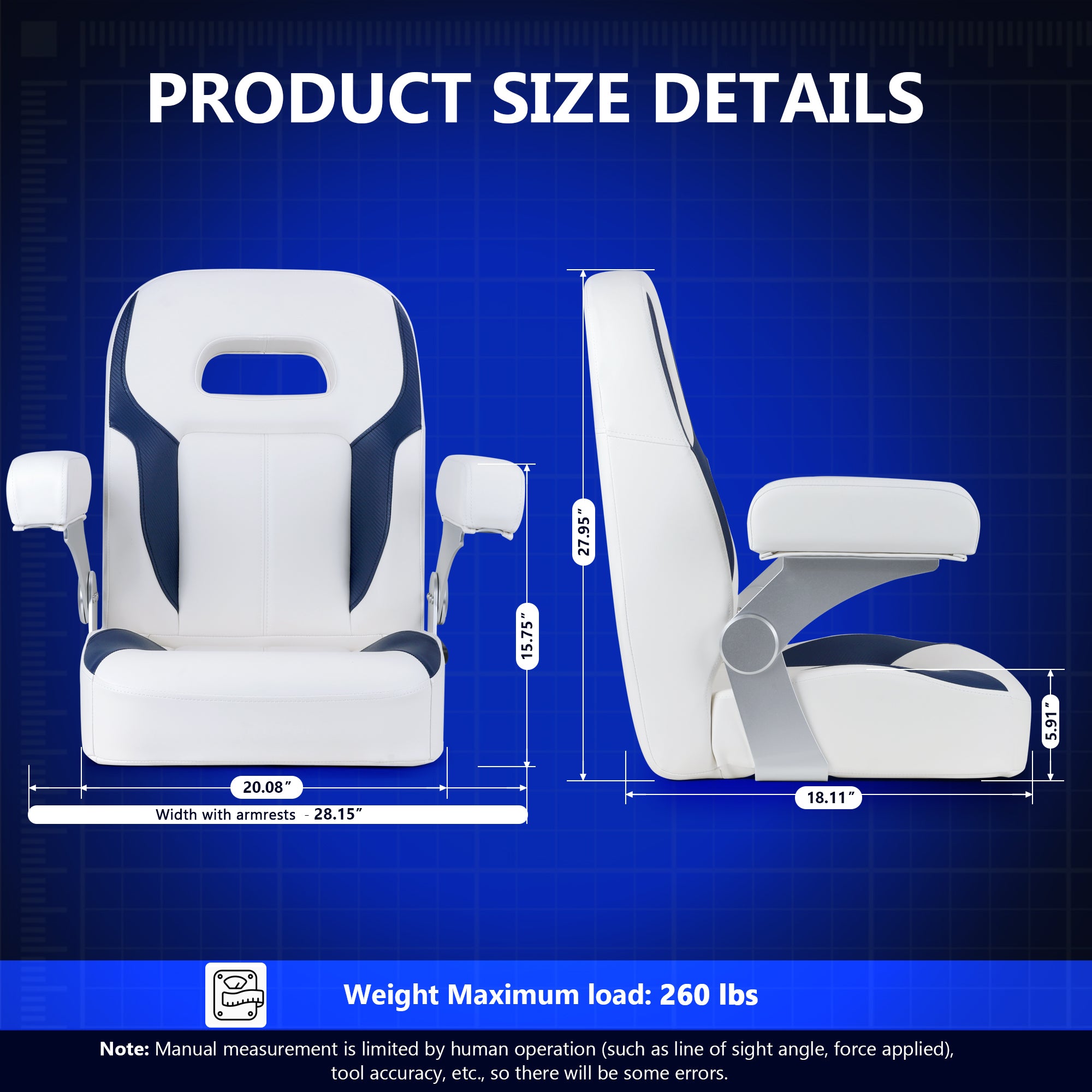 NORTHCAPTAIN Premium Pontoon Captain's Chair High Back Reclining Pontoon Bucket Boat Seat with Adjustable Aluminum Armrests