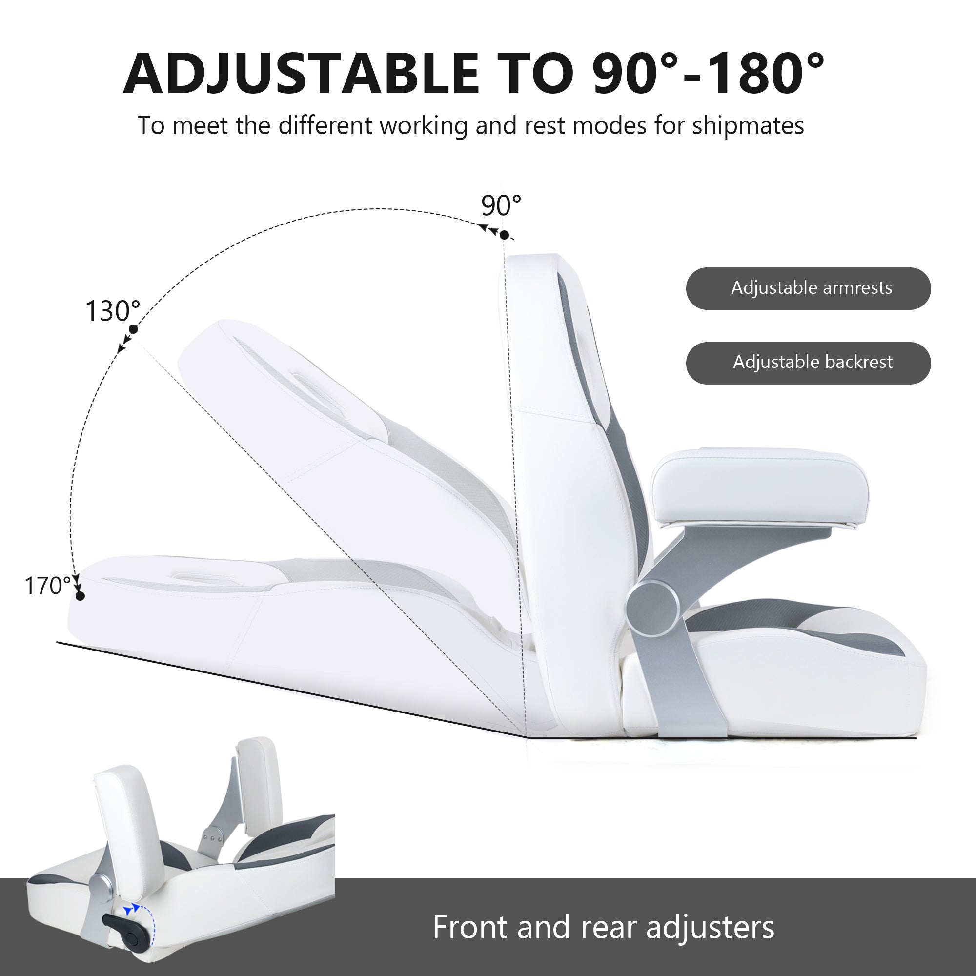 NORTHCAPTAIN Premium Pontoon Captain's Chair High Back Reclining Pontoon Bucket Boat Seat with Adjustable Aluminum Armrests