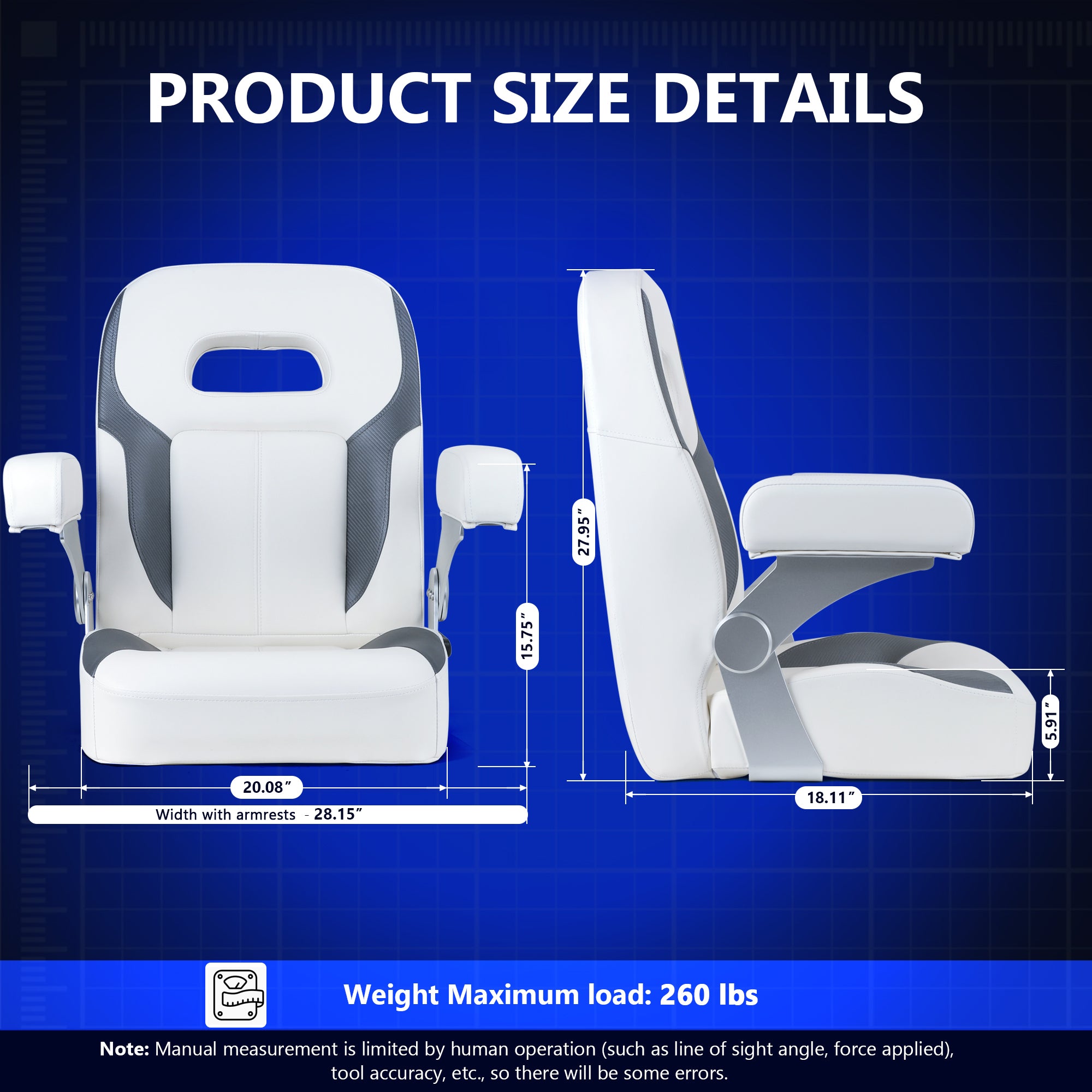 NORTHCAPTAIN Premium Pontoon Captain's Chair High Back Reclining Pontoon Bucket Boat Seat with Adjustable Aluminum Armrests