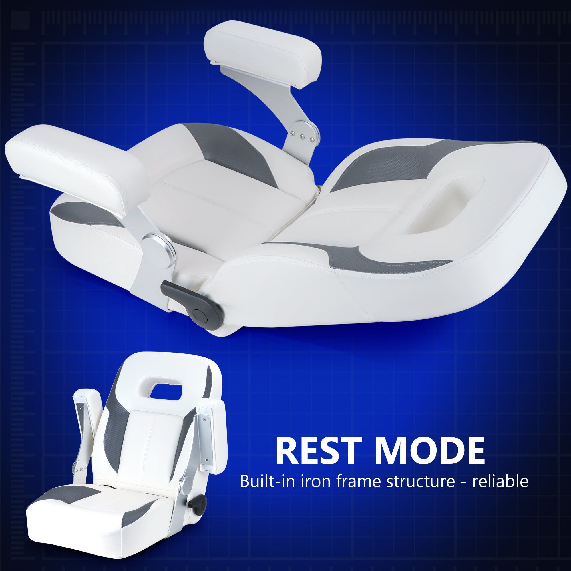 NORTHCAPTAIN Premium Pontoon Captain's Chair High Back Reclining Pontoon Bucket Boat Seat with Adjustable Aluminum Armrests