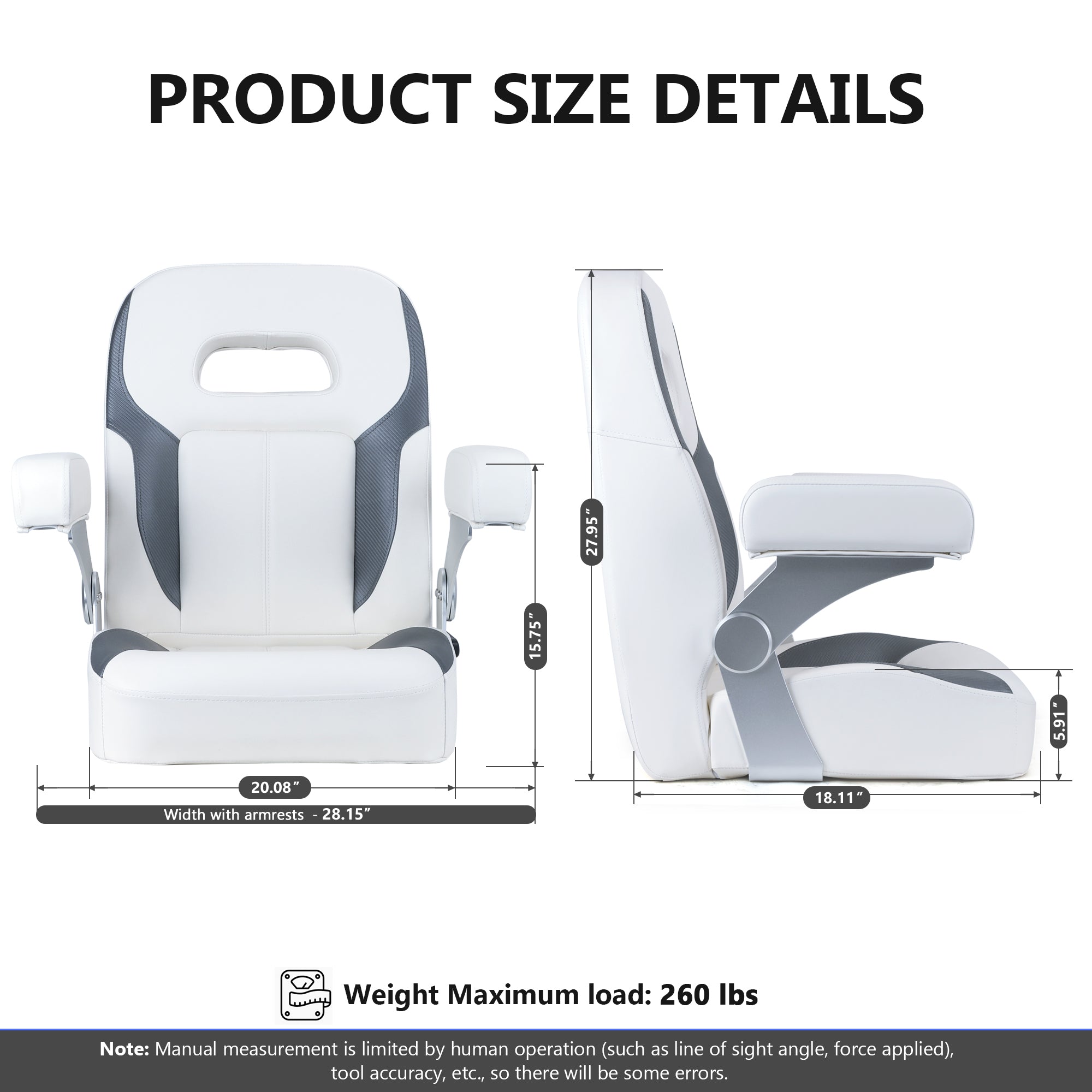 NORTHCAPTAIN Premium Pontoon Captain's Chair High Back Reclining Pontoon Bucket Boat Seat with Adjustable Aluminum Armrests