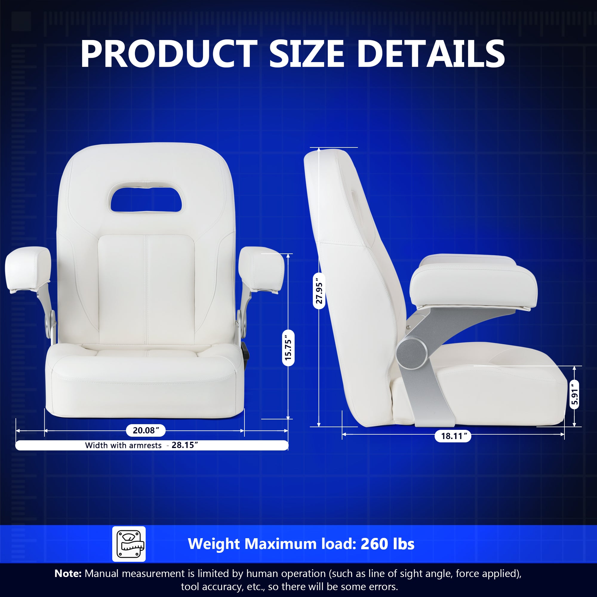 NORTHCAPTAIN Premium Pontoon Captain's Chair High Back Reclining Pontoon Bucket Boat Seat with Adjustable Aluminum Armrests