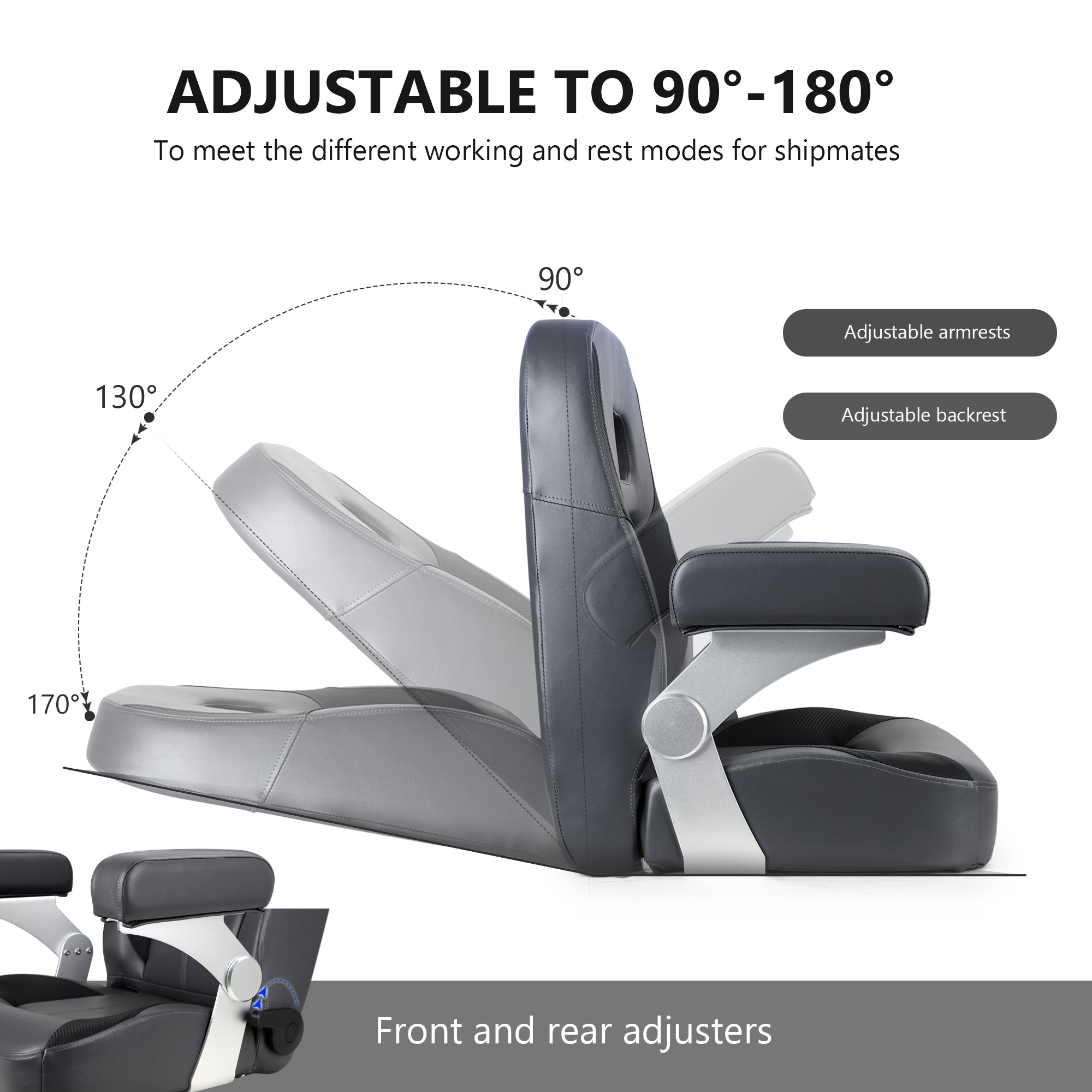 NORTHCAPTAIN Premium Pontoon Captain's Chair High Back Reclining Pontoon Bucket Boat Seat with Adjustable Aluminum Armrests