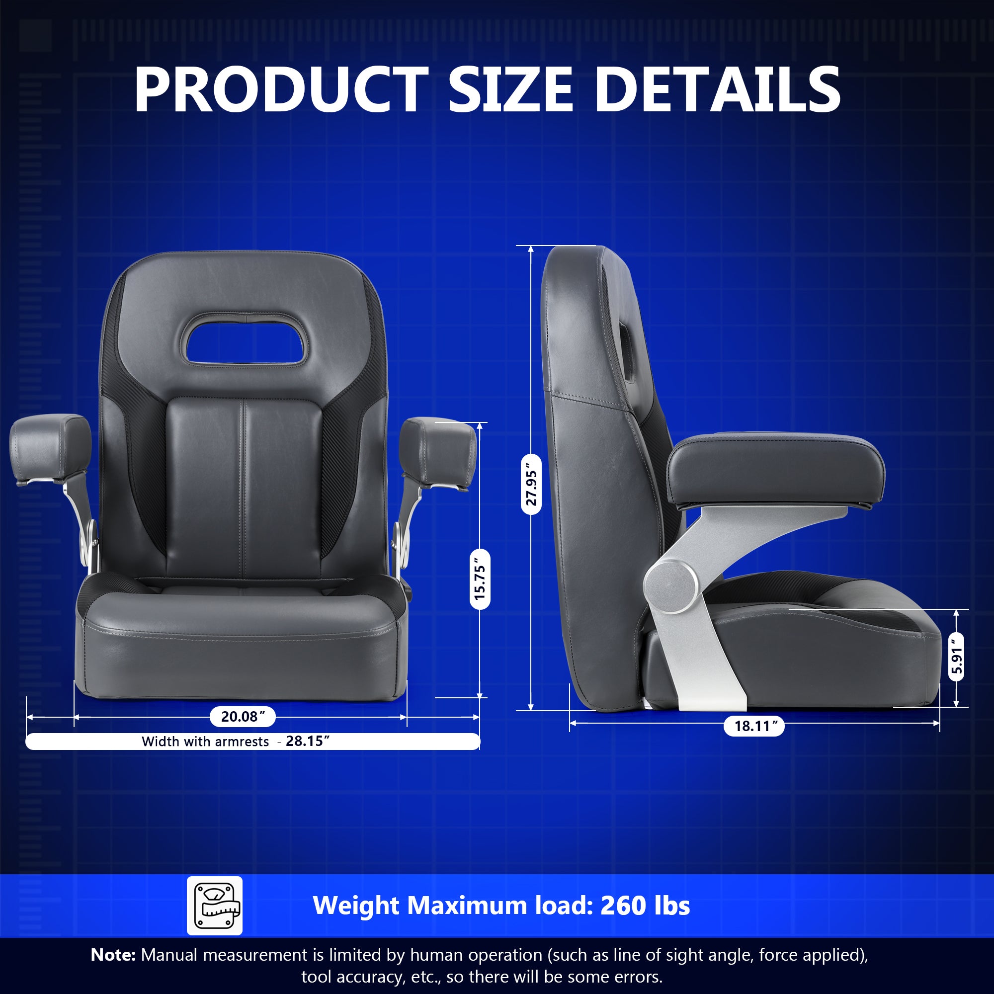 NORTHCAPTAIN Premium Pontoon Captain's Chair High Back Reclining Pontoon Bucket Boat Seat with Adjustable Aluminum Armrests