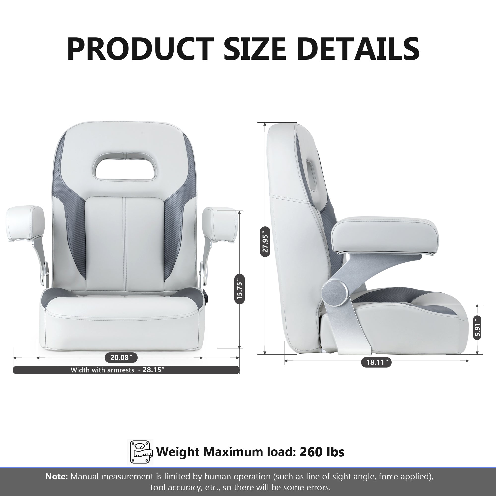 NORTHCAPTAIN Premium Pontoon Captain's Chair High Back Reclining Pontoon Bucket Boat Seat with Adjustable Aluminum Armrests