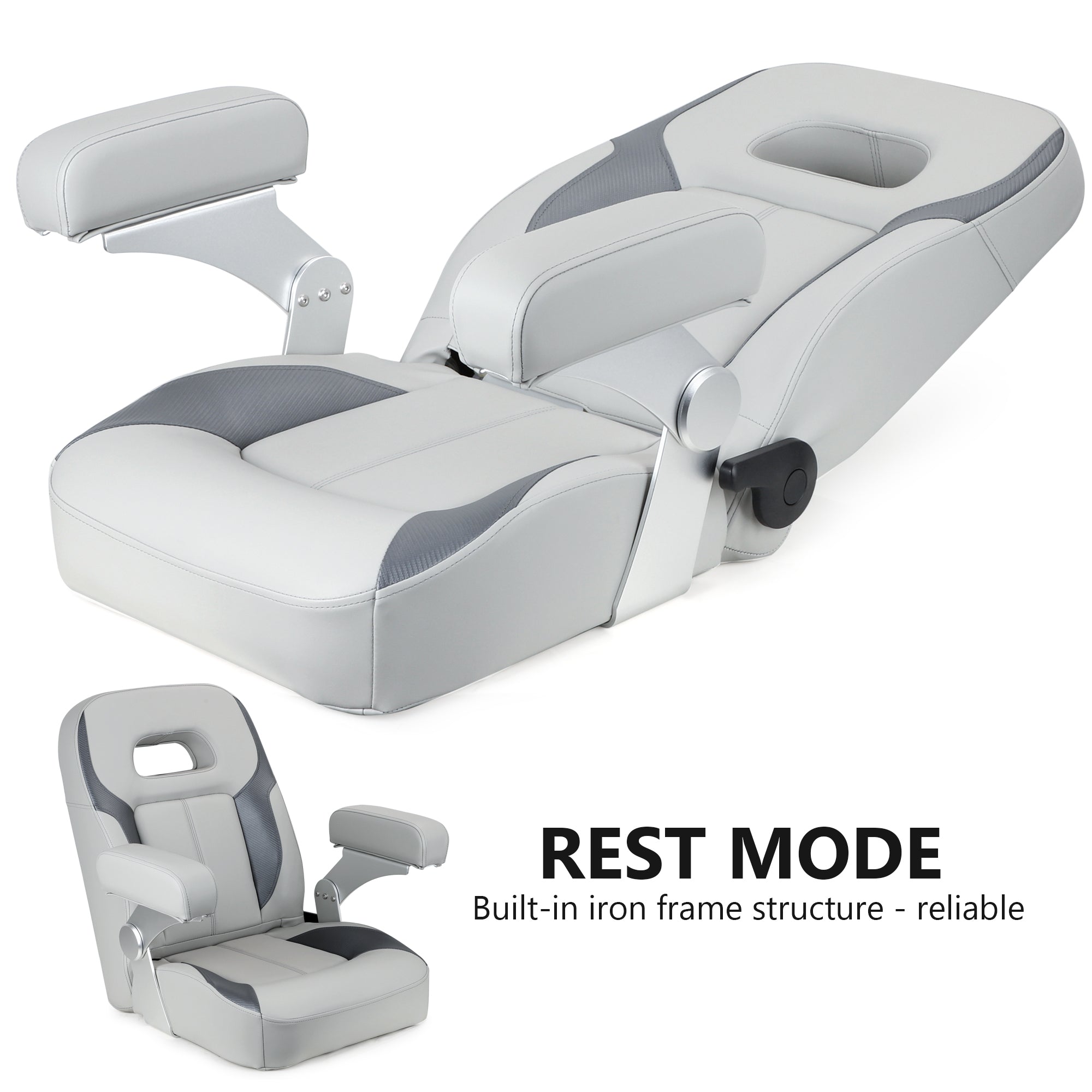 NORTHCAPTAIN Premium Pontoon Captain's Chair High Back Reclining Pontoon Bucket Boat Seat with Adjustable Aluminum Armrests