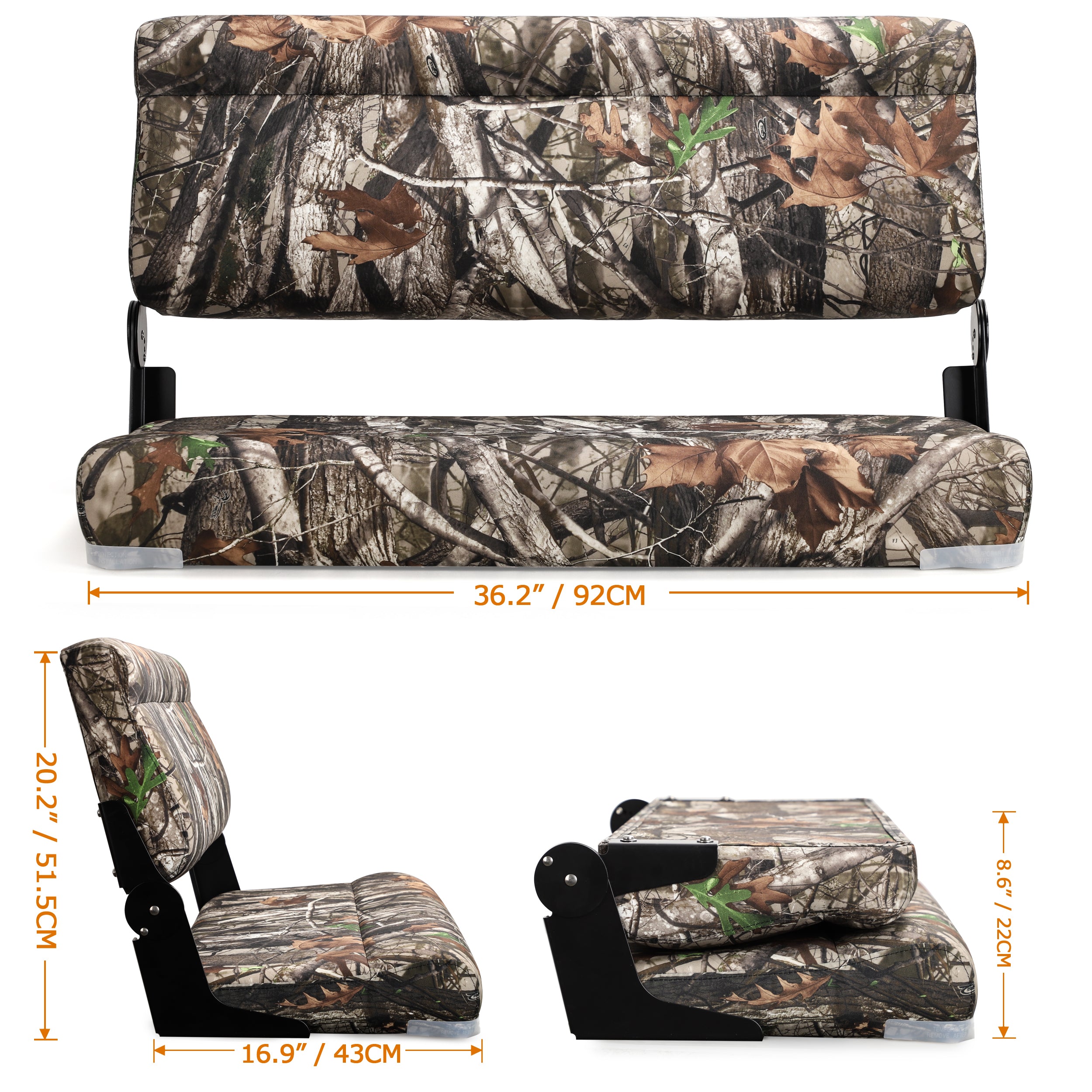 NORTHCAPTAIN Boat Bench Seat for Fishing Boat, Double Folding Boat Seat 2 Person with Marine-Grade Vinyl and PE Frame, Padded Cushion for Bass Boat Jon Boat Pontoon