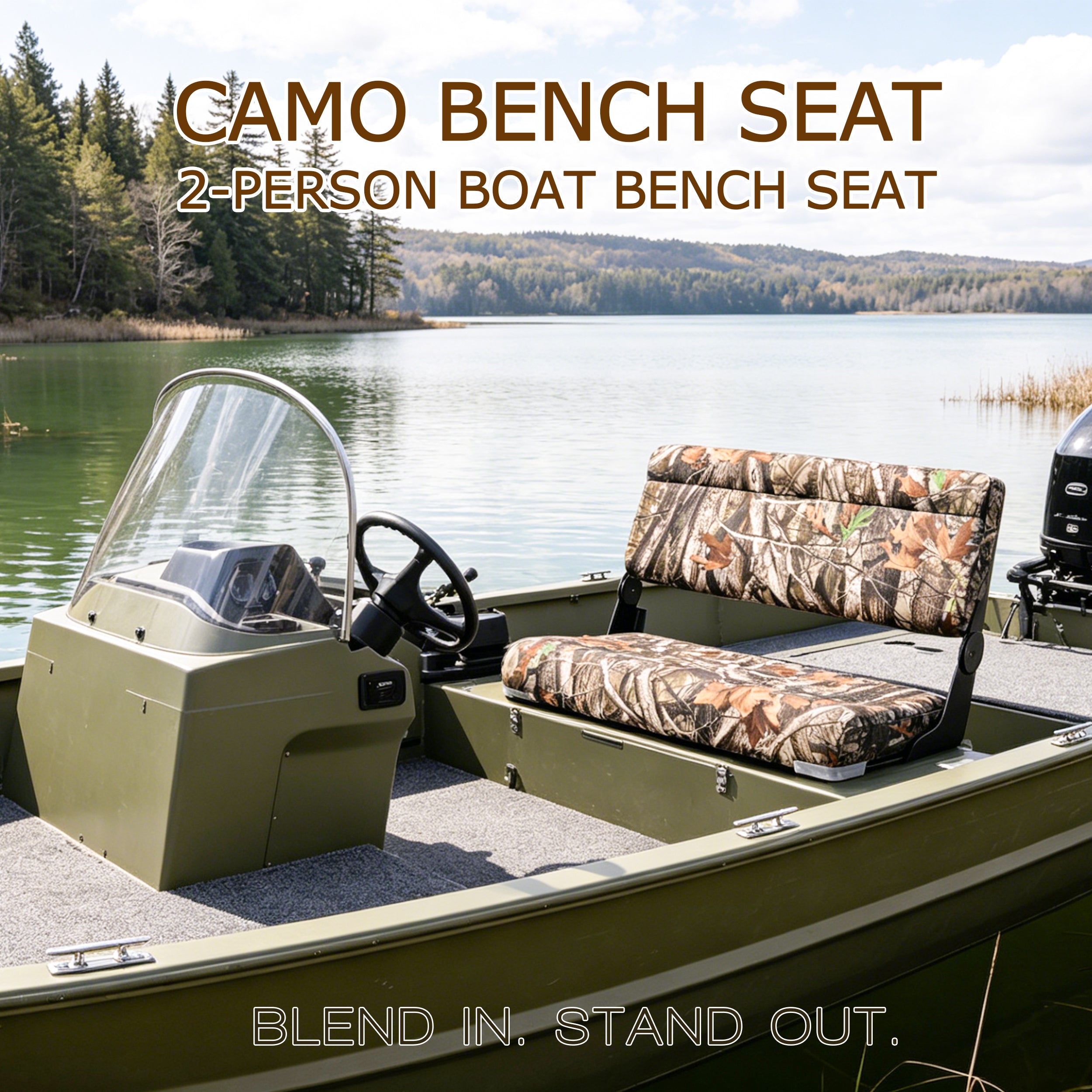 NORTHCAPTAIN Boat Bench Seat for Fishing Boat, Double Folding Boat Seat 2 Person with Marine-Grade Vinyl and PE Frame, Padded Cushion for Bass Boat Jon Boat Pontoon