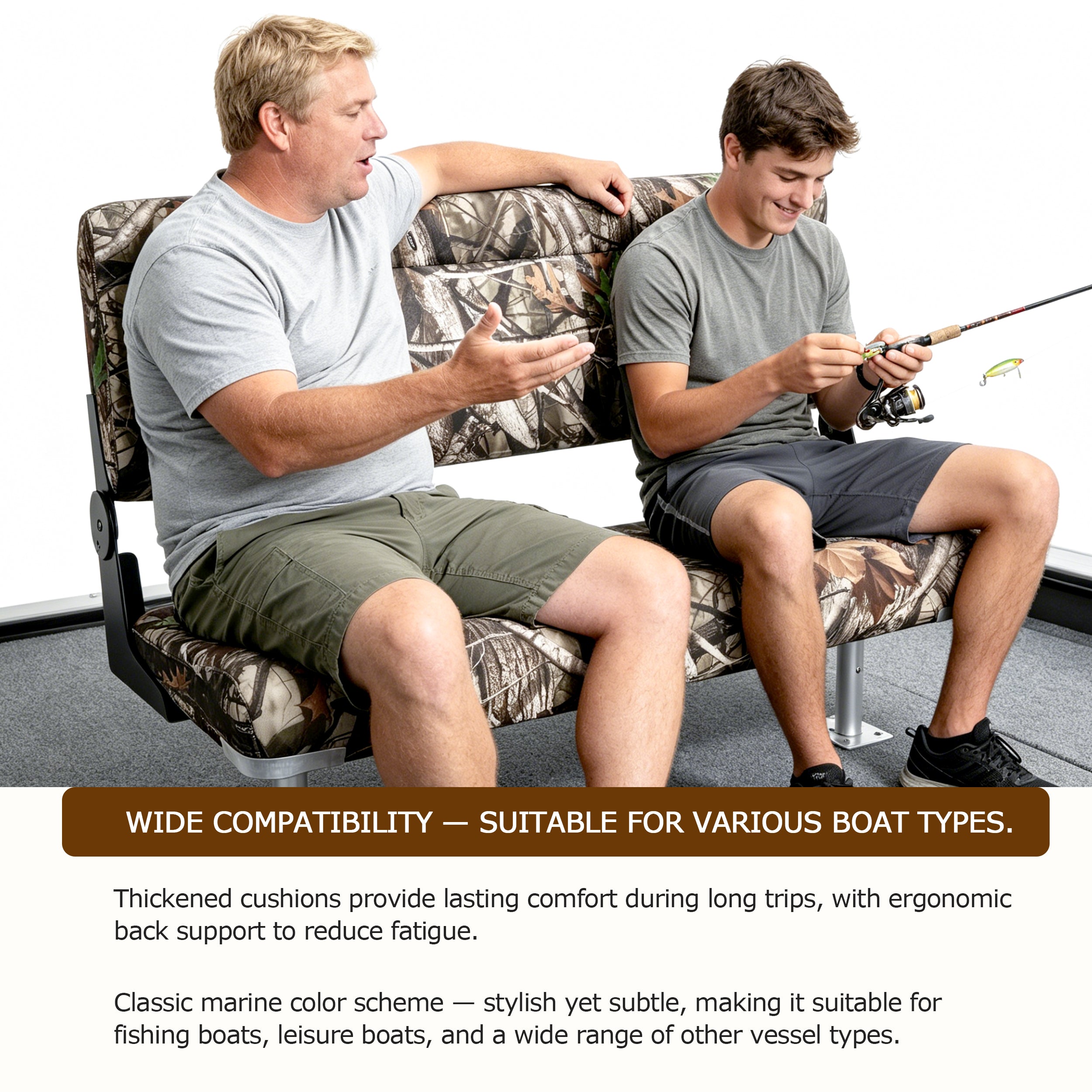 NORTHCAPTAIN Boat Bench Seat for Fishing Boat, Double Folding Boat Seat 2 Person with Marine-Grade Vinyl and PE Frame, Padded Cushion for Bass Boat Jon Boat Pontoon