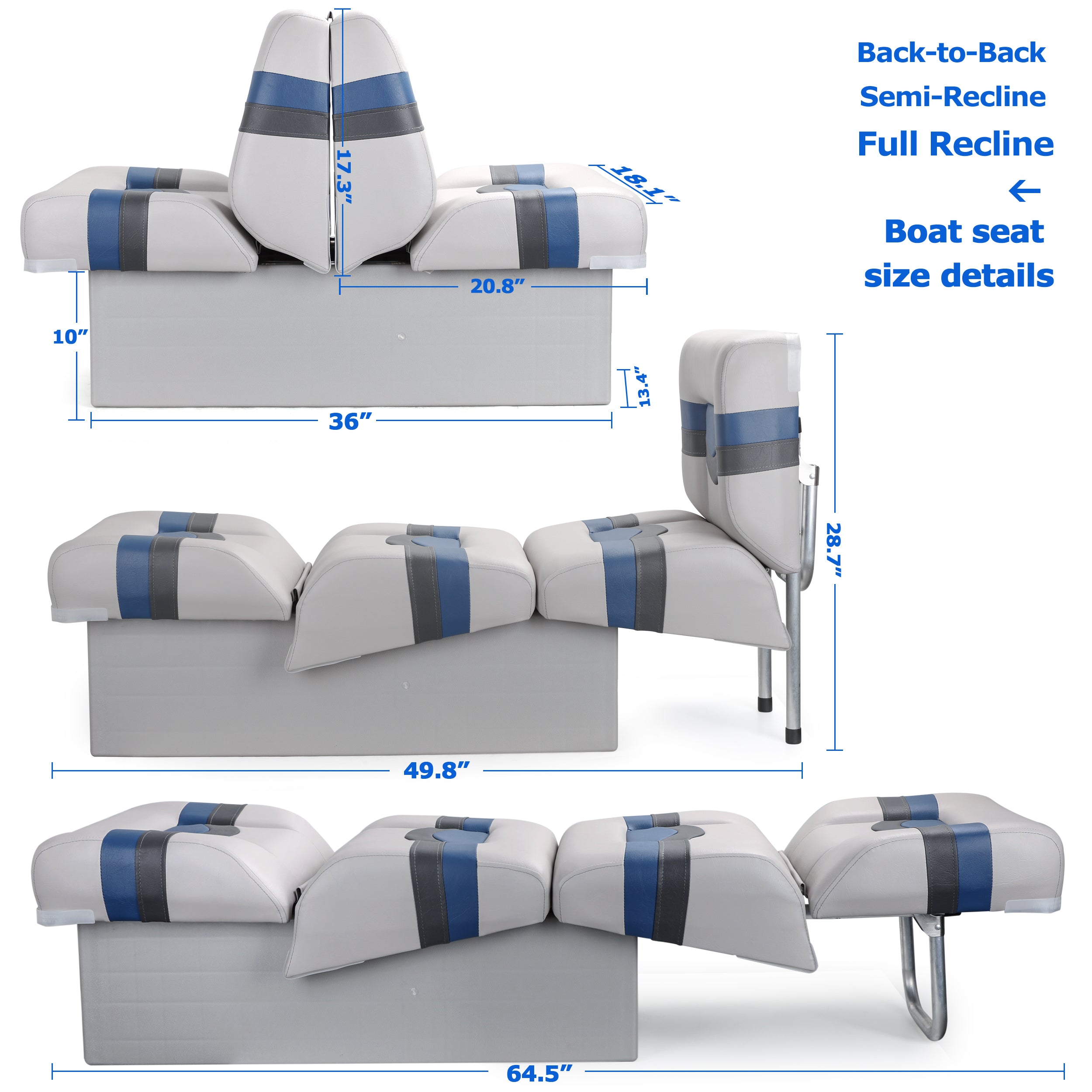 NORTHCAPTAIN Back to Back Boat Seat, 3-in-1 Convertible Lounge Chair Folding L-Shape Deck Seat with Marine-Grade Vinyl for Fishing Boat Bass Boat Jon Boat