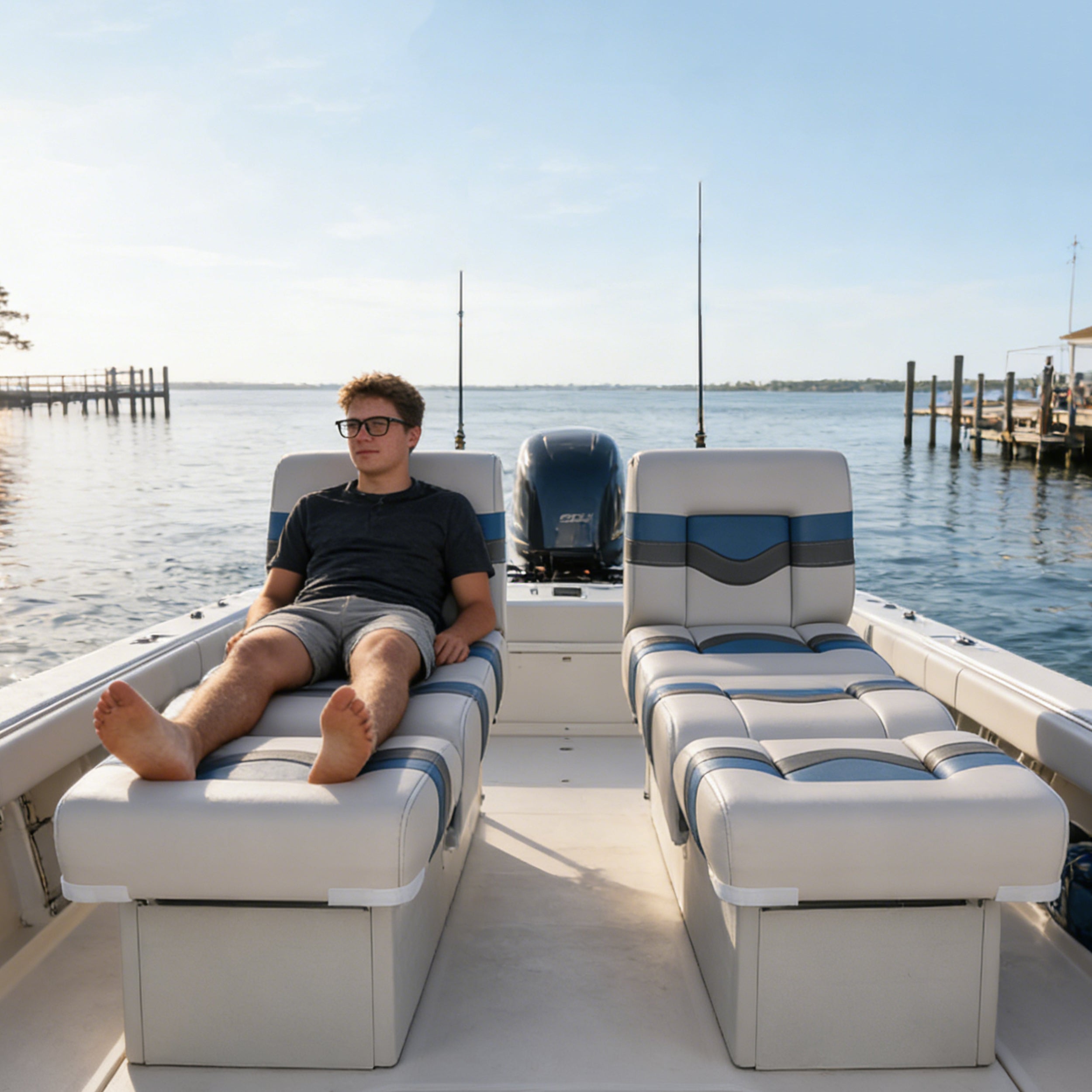 NORTHCAPTAIN Back to Back Boat Seat, 3-in-1 Convertible Lounge Chair Folding L-Shape Deck Seat with Marine-Grade Vinyl for Fishing Boat Bass Boat Jon Boat