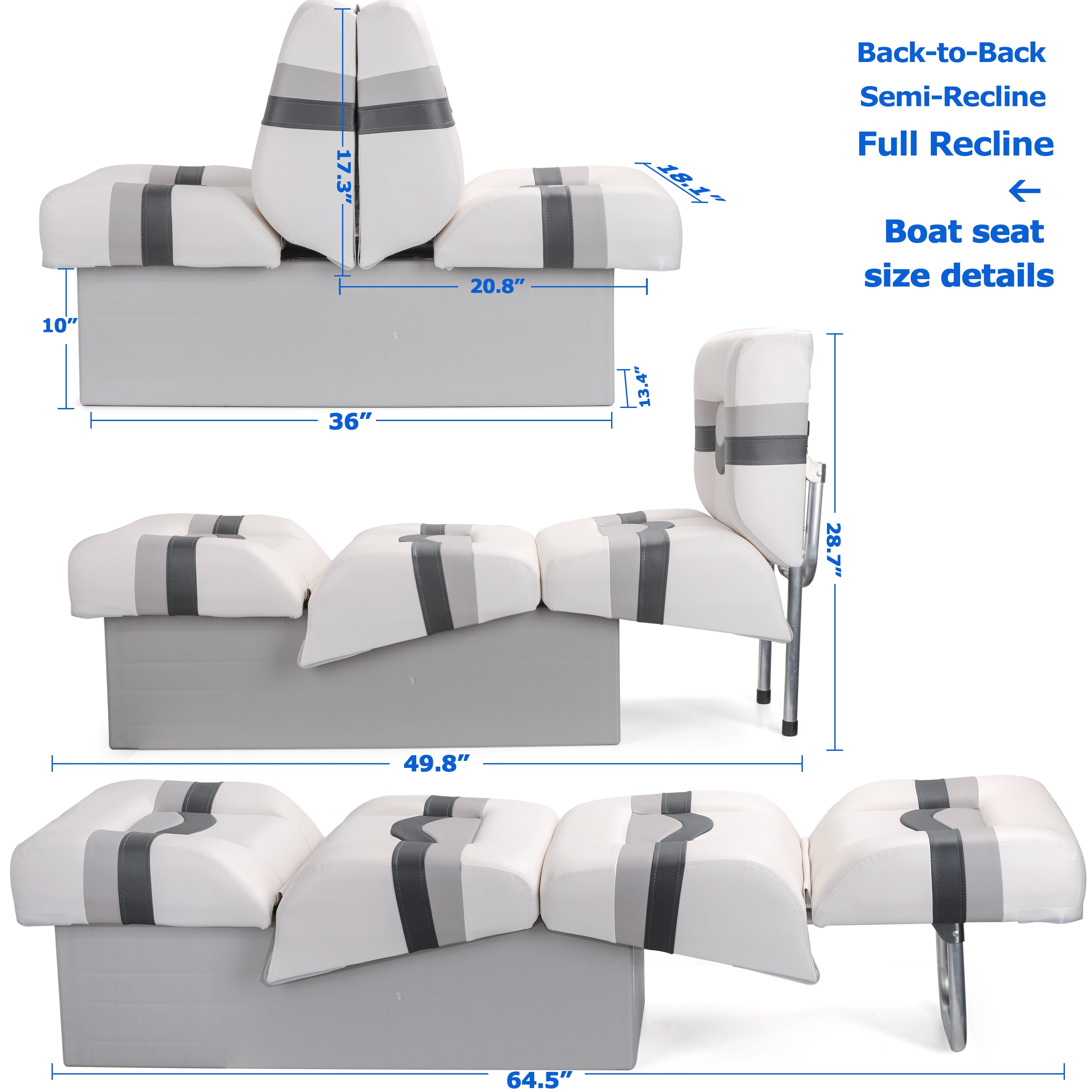 NORTHCAPTAIN Back to Back Boat Seat, 3-in-1 Convertible Lounge Chair Folding L-Shape Deck Seat with Marine-Grade Vinyl for Fishing Boat Bass Boat Jon Boat