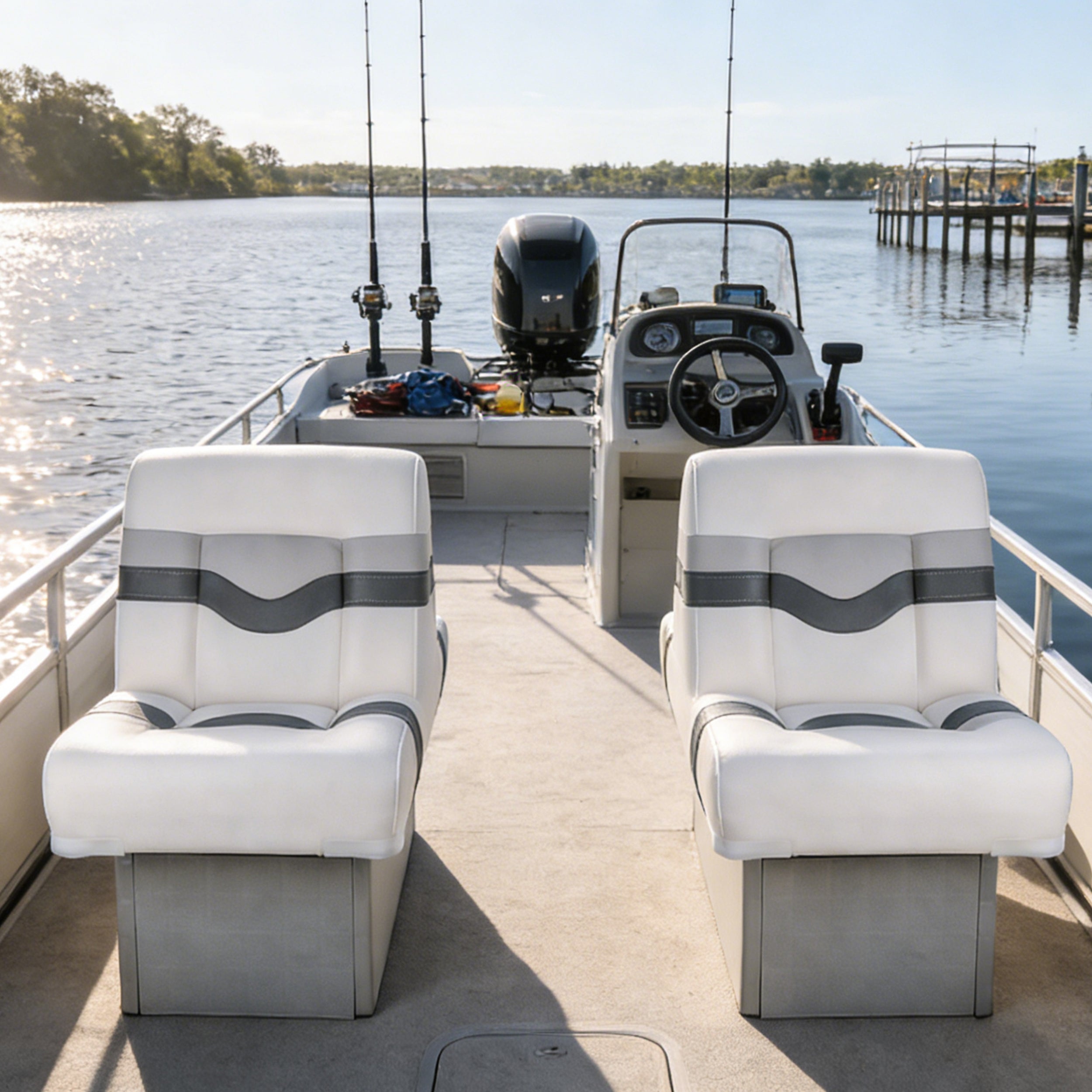 NORTHCAPTAIN Back to Back Boat Seat, 3-in-1 Convertible Lounge Chair Folding L-Shape Deck Seat with Marine-Grade Vinyl for Fishing Boat Bass Boat Jon Boat