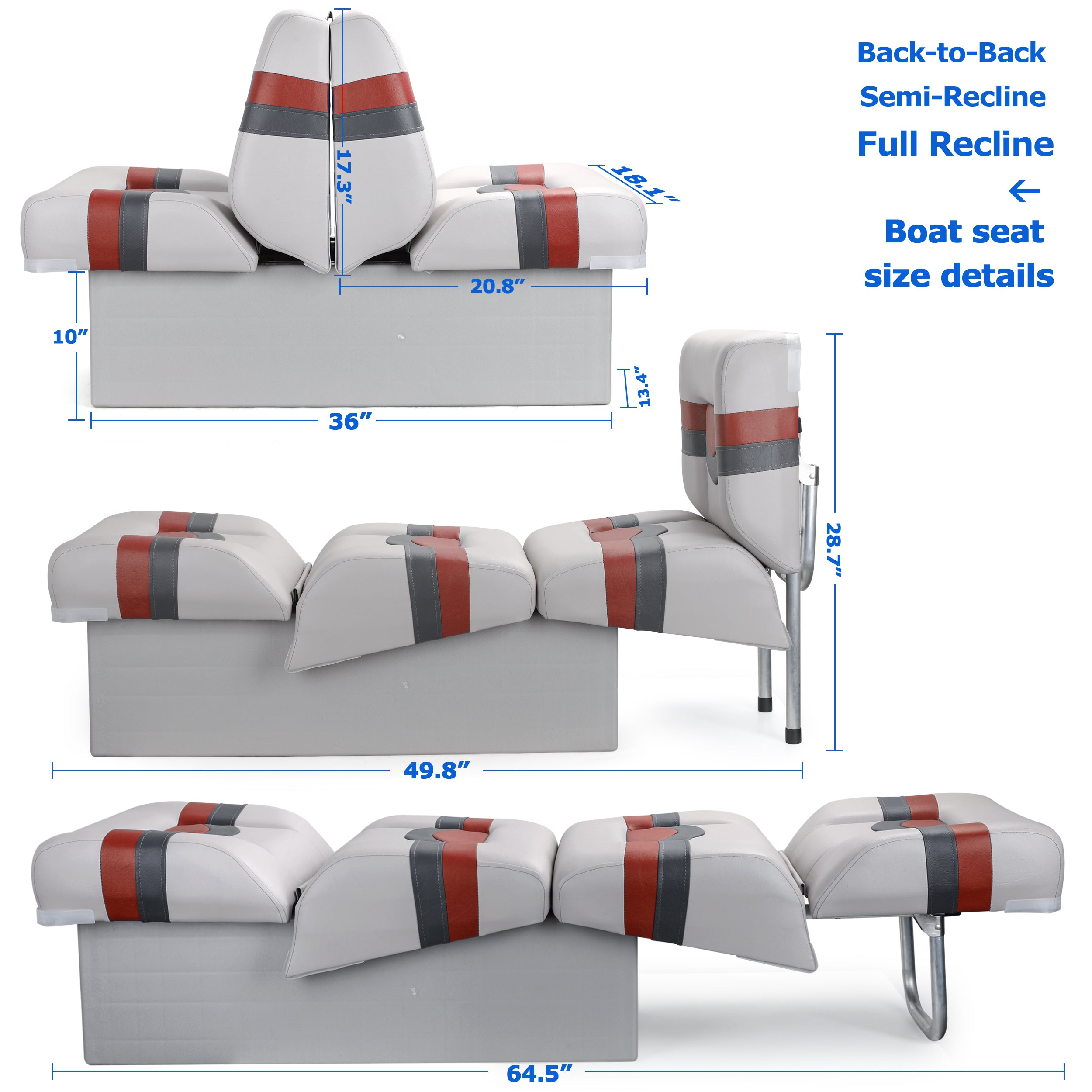 NORTHCAPTAIN Back to Back Boat Seat, 3-in-1 Convertible Lounge Chair Folding L-Shape Deck Seat with Marine-Grade Vinyl for Fishing Boat Bass Boat Jon Boat