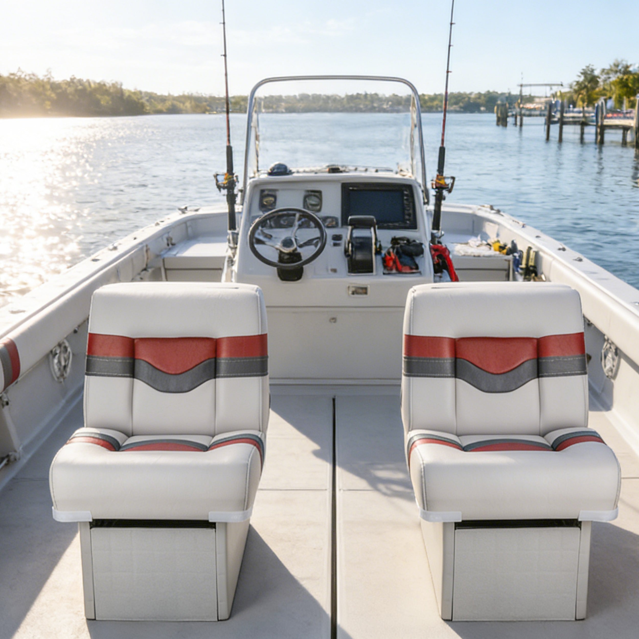 NORTHCAPTAIN Back to Back Boat Seat, 3-in-1 Convertible Lounge Chair Folding L-Shape Deck Seat with Marine-Grade Vinyl for Fishing Boat Bass Boat Jon Boat