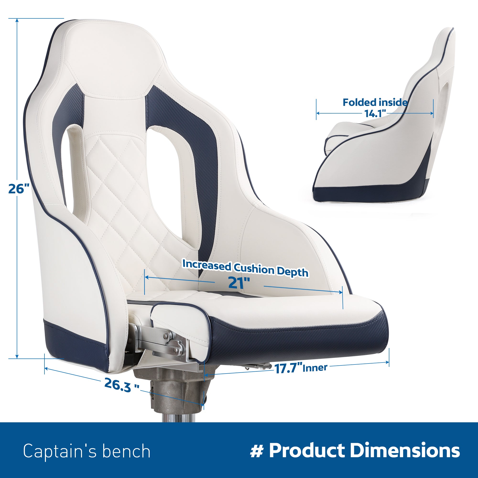 NORTHCAPTAIN Premium Marine Boat Captain Seat Boat Bucket Seat with Armrest,High Back Captain Chair for Boats Pontoon Bass Boat Seats,Marine Grade Vinyl with Diamond Stitching