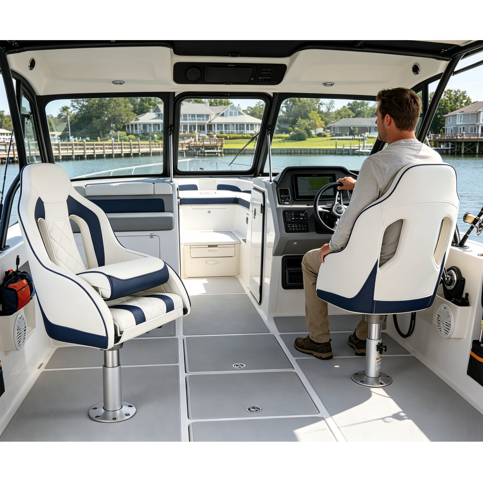 NORTHCAPTAIN Premium Marine Boat Captain Seat Boat Bucket Seat with Armrest,High Back Captain Chair for Boats Pontoon Bass Boat Seats,Marine Grade Vinyl with Diamond Stitching