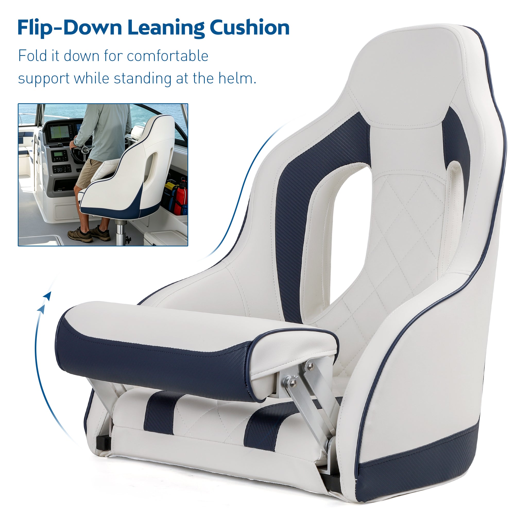 NORTHCAPTAIN Premium Marine Boat Captain Seat Boat Bucket Seat with Armrest,High Back Captain Chair for Boats Pontoon Bass Boat Seats,Marine Grade Vinyl with Diamond Stitching