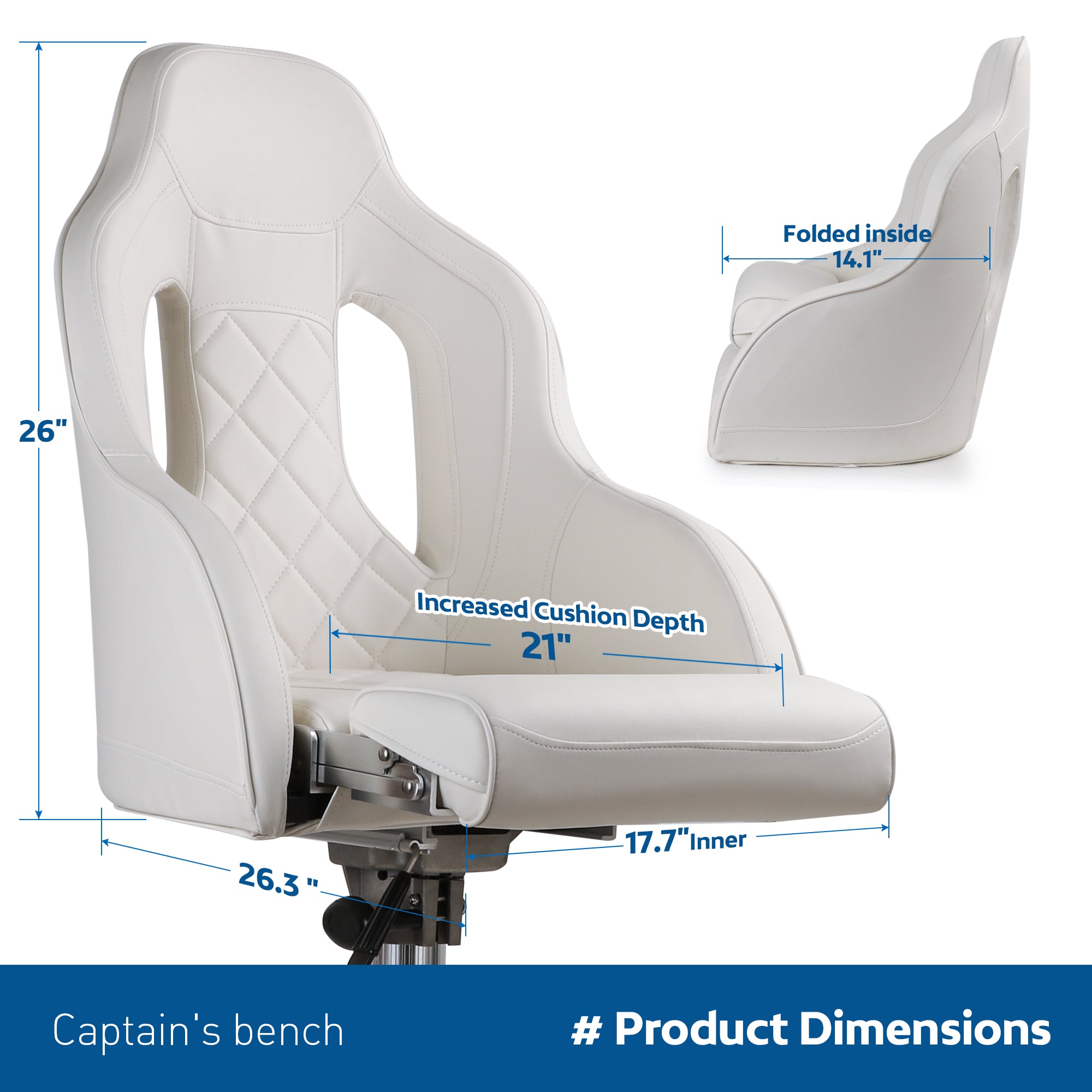 NORTHCAPTAIN Premium Marine Boat Captain Seat Boat Bucket Seat with Armrest,High Back Captain Chair for Boats Pontoon Bass Boat Seats,Marine Grade Vinyl with Diamond Stitching