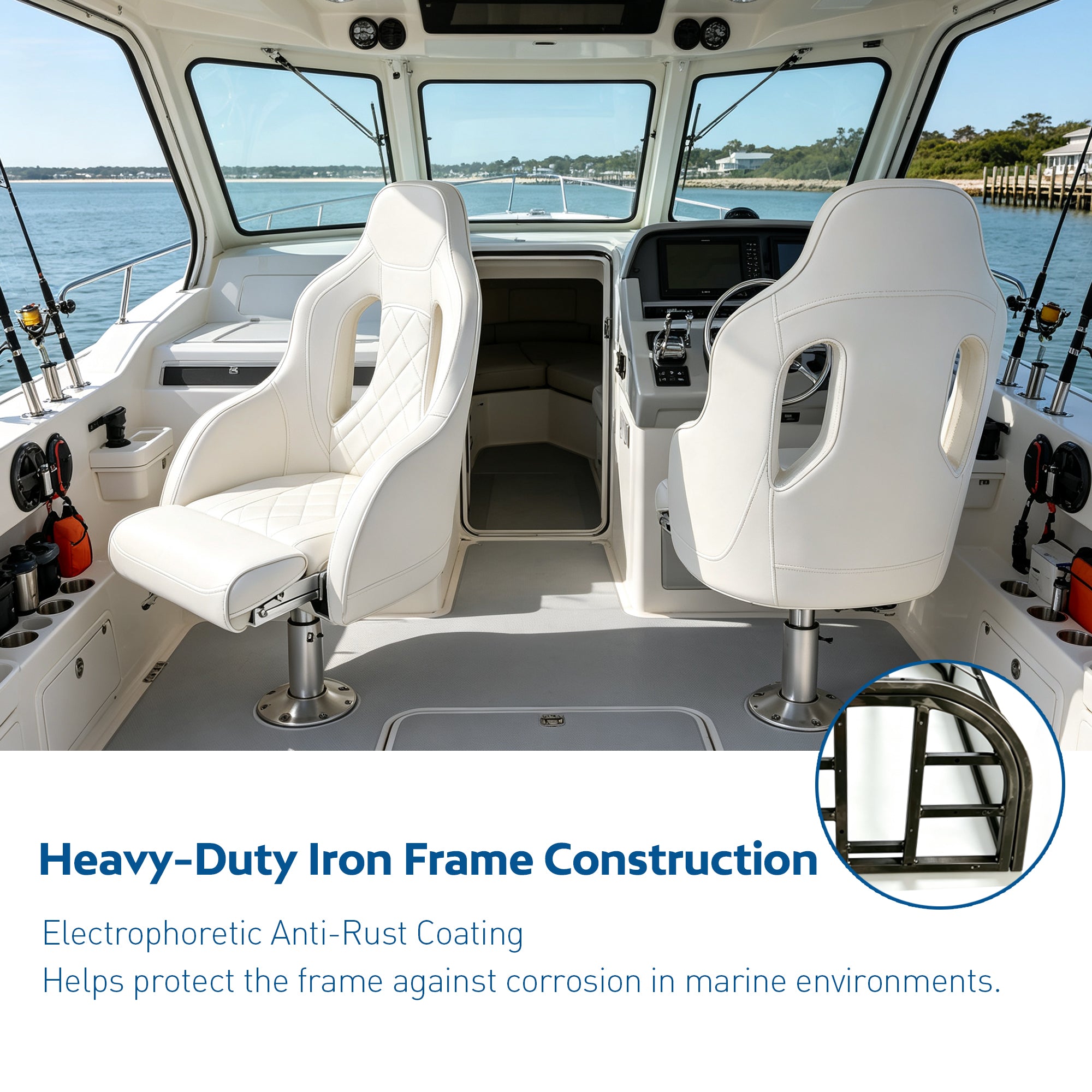 NORTHCAPTAIN Premium Marine Boat Captain Seat Boat Bucket Seat with Armrest,High Back Captain Chair for Boats Pontoon Bass Boat Seats,Marine Grade Vinyl with Diamond Stitching