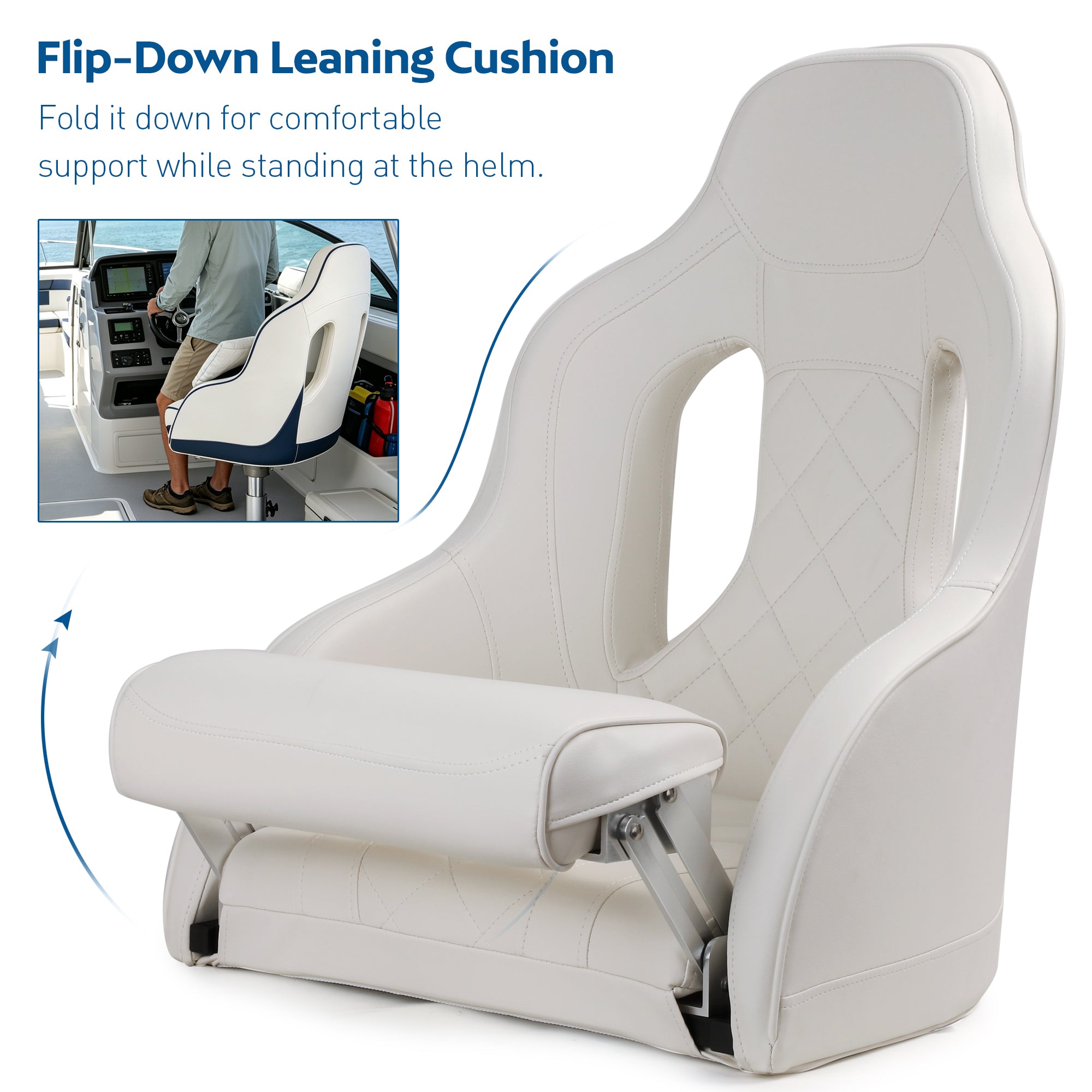NORTHCAPTAIN Premium Marine Boat Captain Seat Boat Bucket Seat with Armrest,High Back Captain Chair for Boats Pontoon Bass Boat Seats,Marine Grade Vinyl with Diamond Stitching