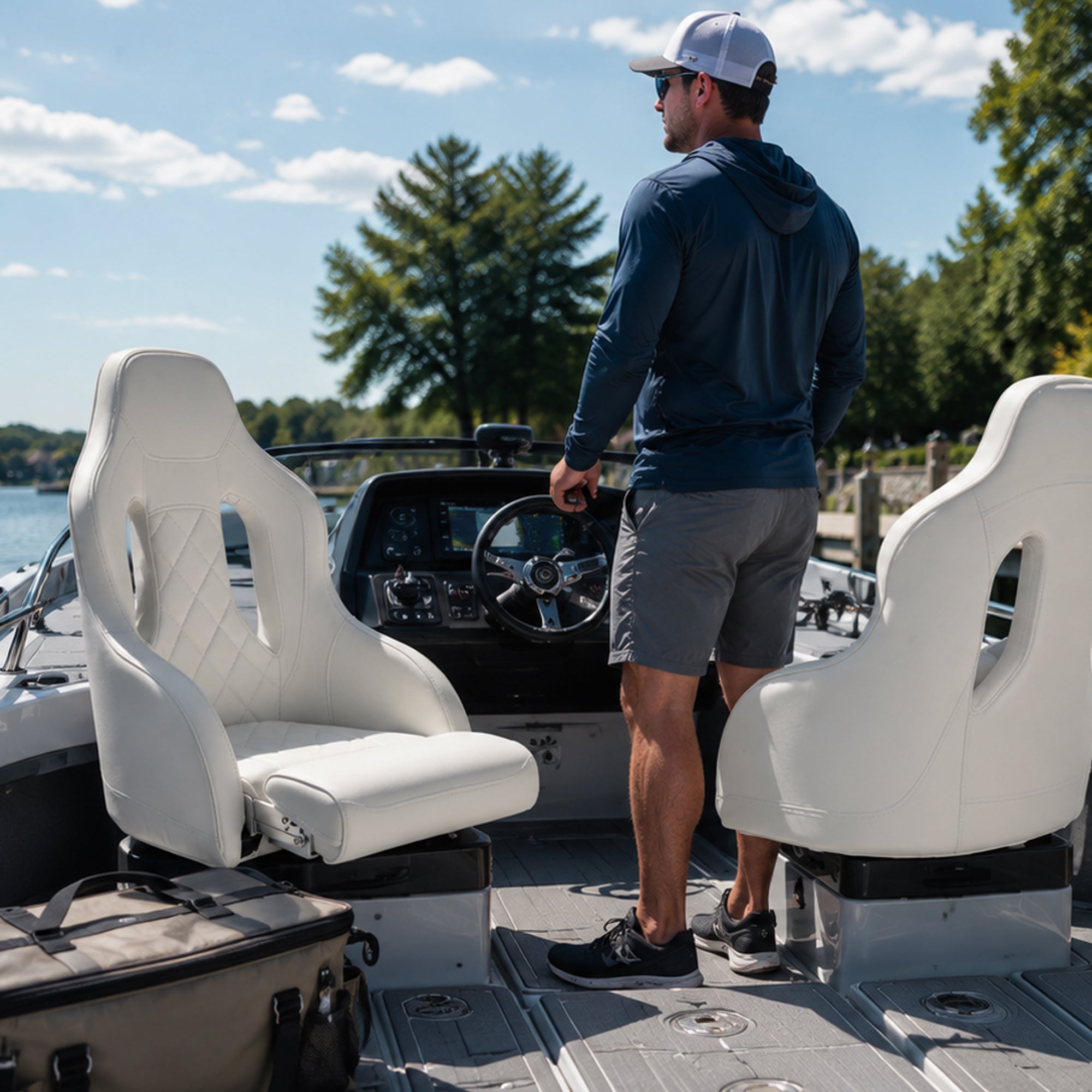 NORTHCAPTAIN Premium Marine Boat Captain Seat Boat Bucket Seat with Armrest,High Back Captain Chair for Boats Pontoon Bass Boat Seats,Marine Grade Vinyl with Diamond Stitching