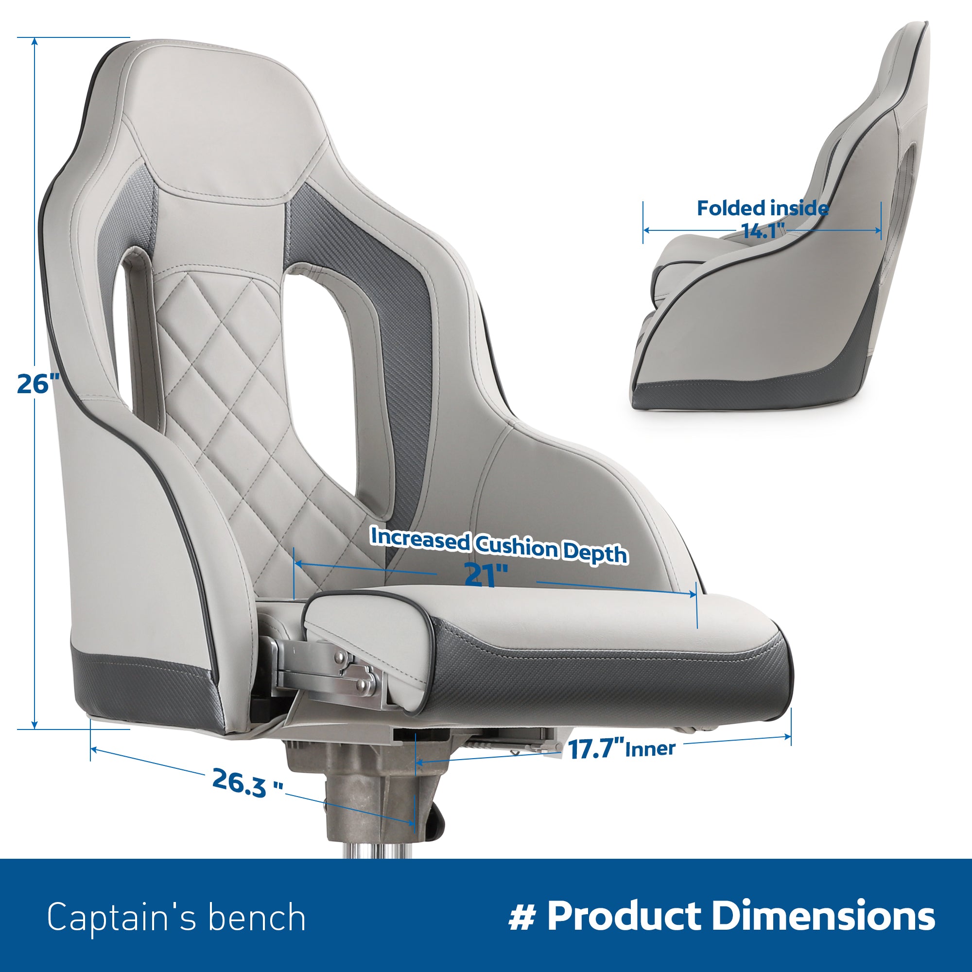 NORTHCAPTAIN Premium Marine Boat Captain Seat Boat Bucket Seat with Armrest,High Back Captain Chair for Boats Pontoon Bass Boat Seats,Marine Grade Vinyl with Diamond Stitching