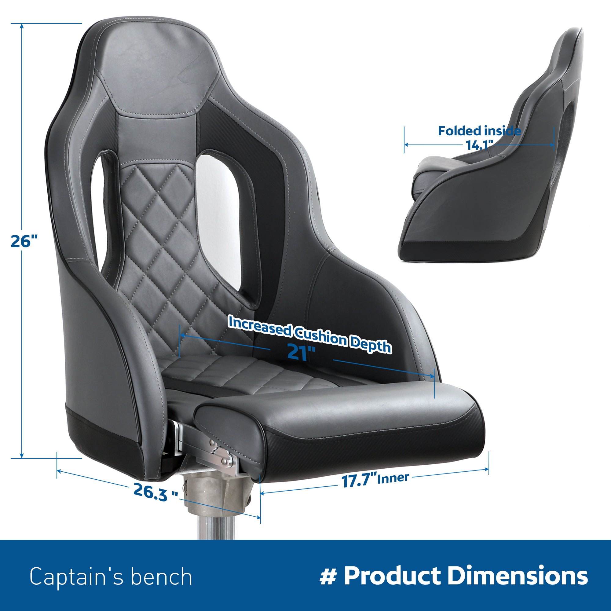 NORTHCAPTAIN Premium Marine Boat Captain Seat Boat Bucket Seat with Armrest,High Back Captain Chair for Boats Pontoon Bass Boat Seats,Marine Grade Vinyl with Diamond Stitching