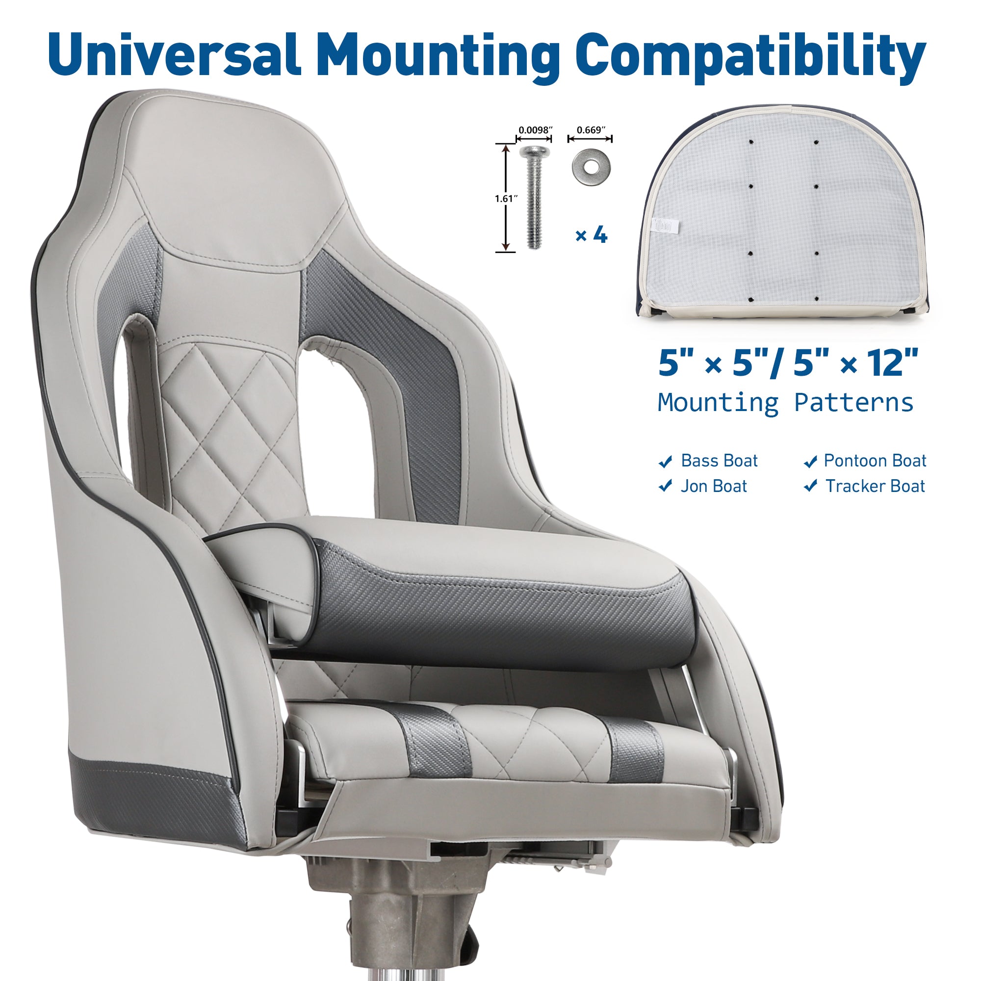 NORTHCAPTAIN Premium Marine Boat Captain Seat Boat Bucket Seat with Armrest,High Back Captain Chair for Boats Pontoon Bass Boat Seats,Marine Grade Vinyl with Diamond Stitching