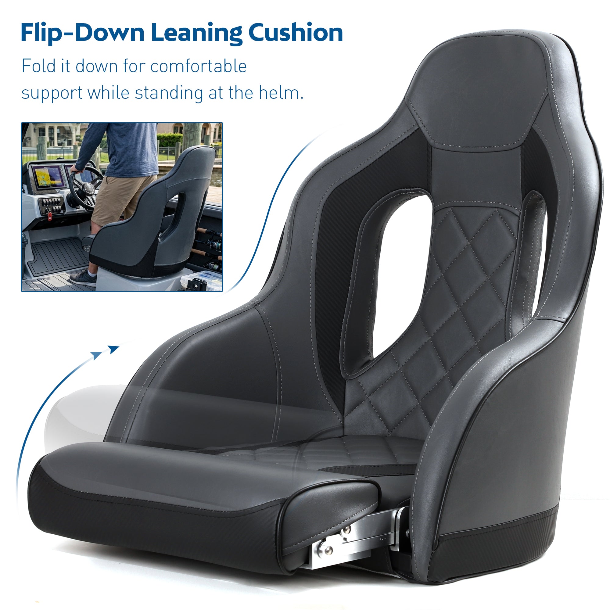 NORTHCAPTAIN Premium Marine Boat Captain Seat Boat Bucket Seat with Armrest,High Back Captain Chair for Boats Pontoon Bass Boat Seats,Marine Grade Vinyl with Diamond Stitching