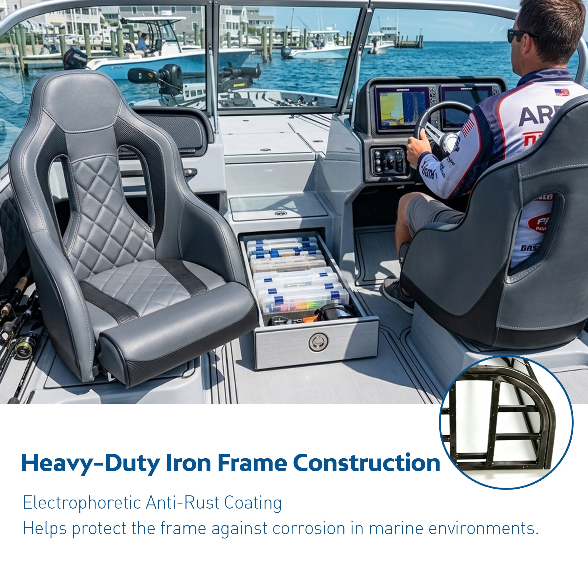 NORTHCAPTAIN Premium Marine Boat Captain Seat Boat Bucket Seat with Armrest,High Back Captain Chair for Boats Pontoon Bass Boat Seats,Marine Grade Vinyl with Diamond Stitching