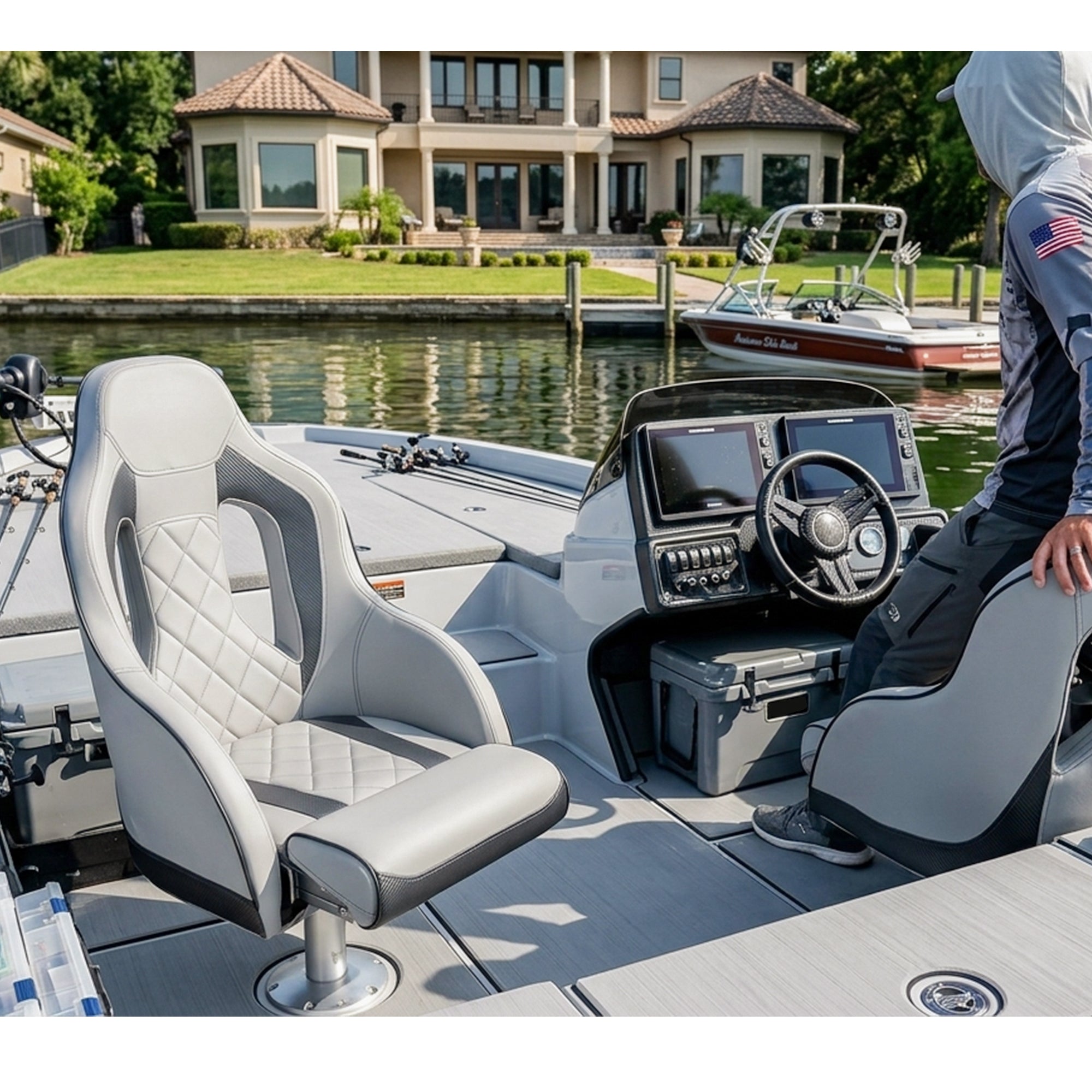 NORTHCAPTAIN Premium Marine Boat Captain Seat Boat Bucket Seat with Armrest,High Back Captain Chair for Boats Pontoon Bass Boat Seats,Marine Grade Vinyl with Diamond Stitching