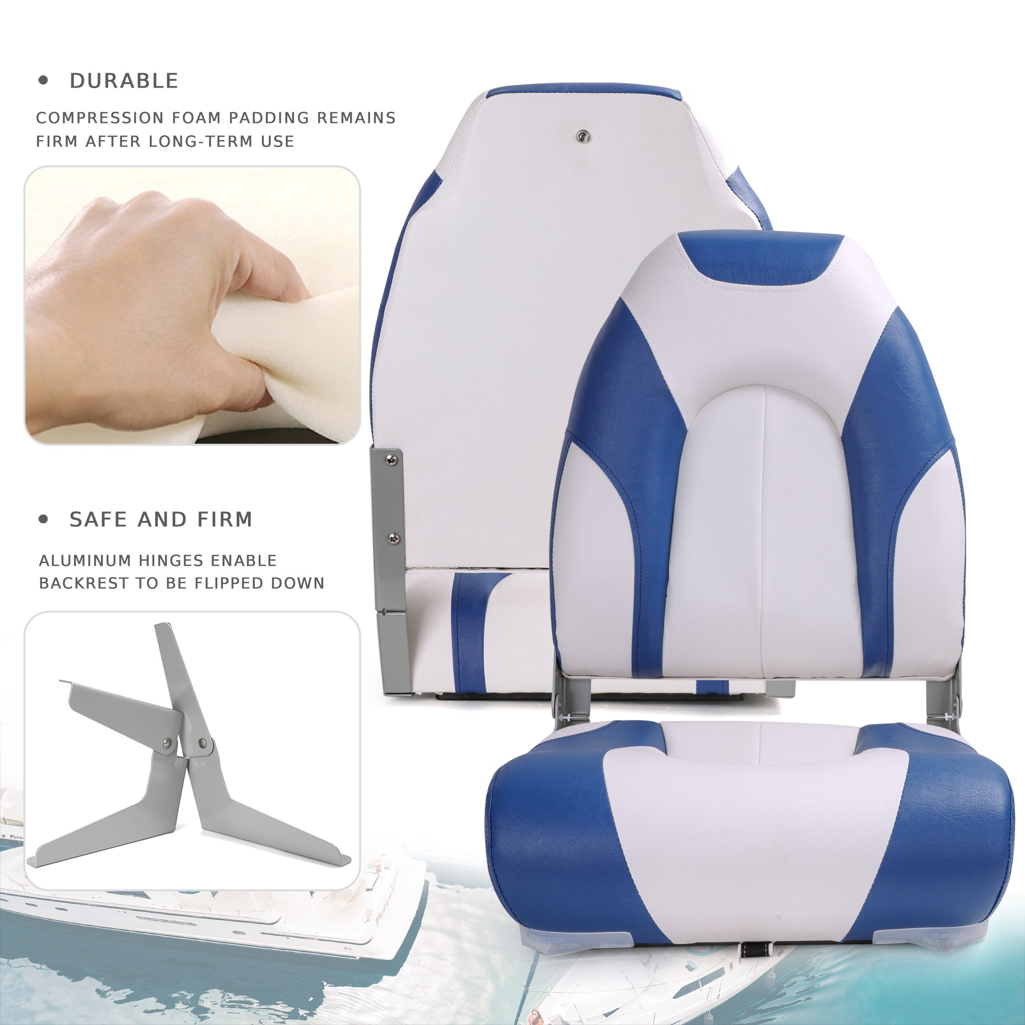 NORTHCAPTAIN Deluxe A Pair of Marine High Back Folding Fishing Boat Seat,Stainless Steel Screws Included