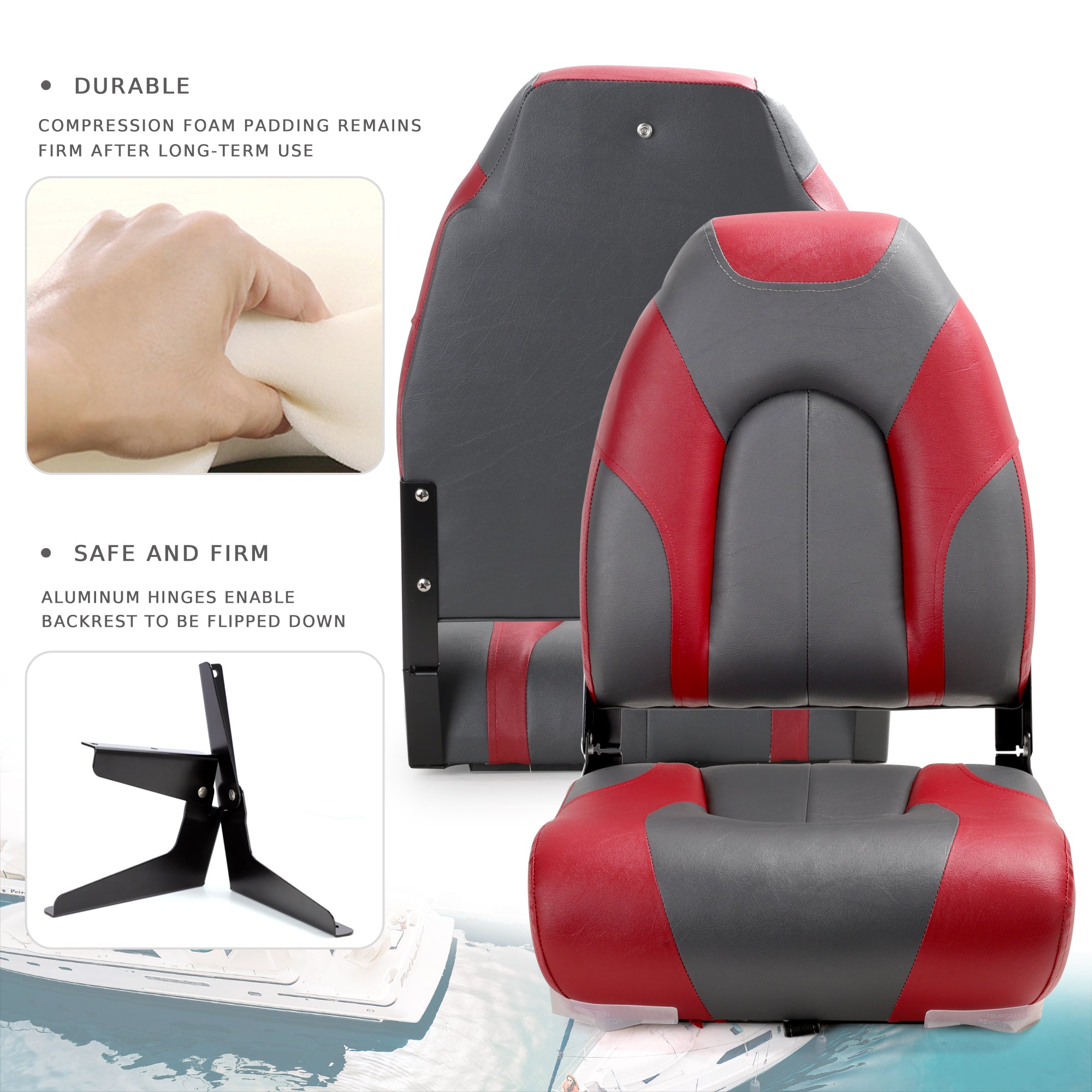 NORTHCAPTAIN Deluxe A Pair of Marine High Back Folding Fishing Boat Seat,Stainless Steel Screws Included