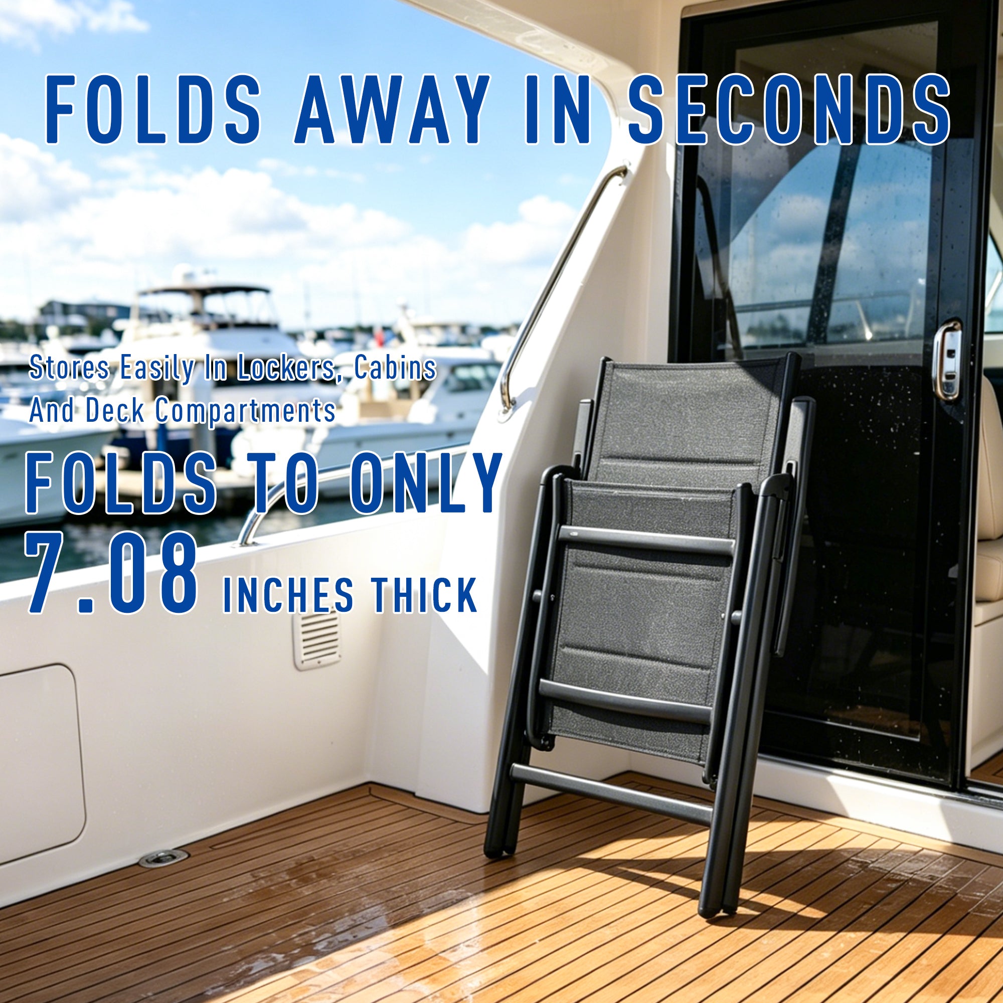 NORTHCAPTAIN 2 Pack Folding Boat Deck Chair, Aluminum 7-Position Adjustable Recliner, Fast Dry Padded Textilene High Back Chair, Non Slip Design for Yacht Deck Poolside Patio Outdoor Indoor