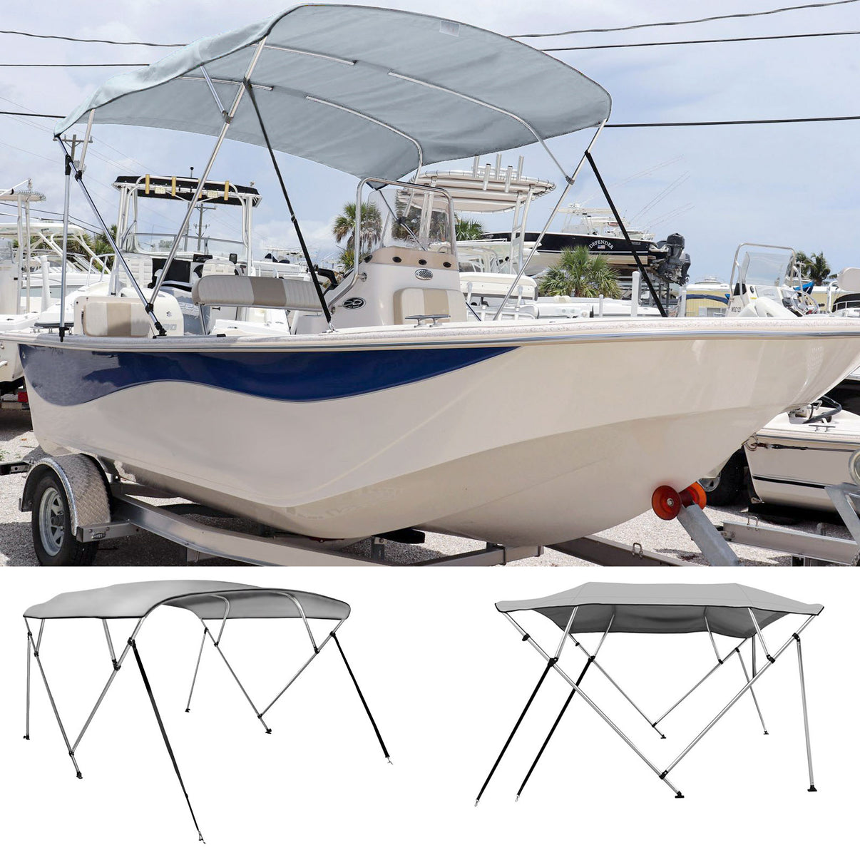 NORTHCAPTAIN 4 Bow Boat Bimini Top Cover with Rear Support Poles, Moun