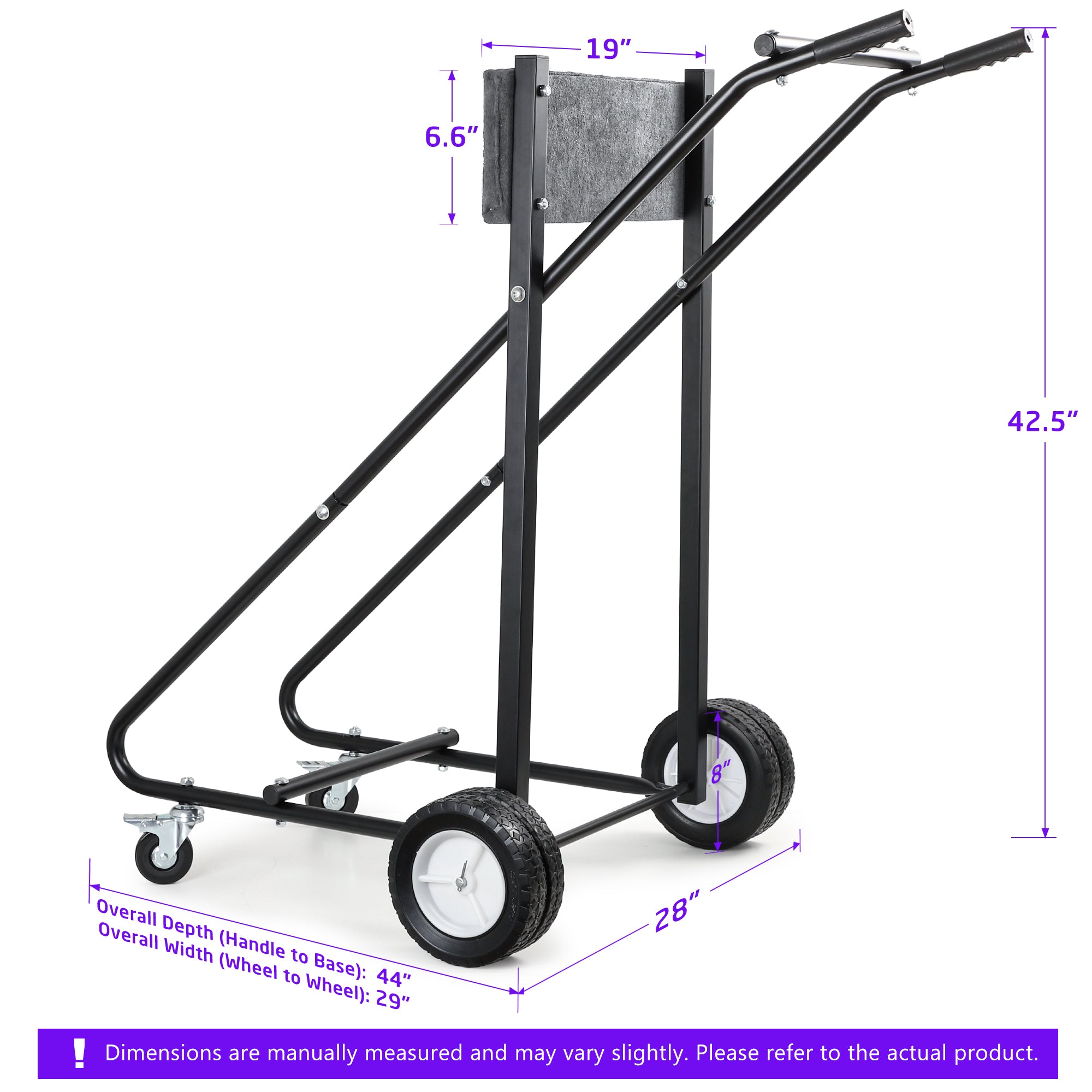 NORTHCAPTAIN Heavy Duty Outboard Motor Stand 315lbs Capacity, 6 Wheels with 2 Front Locking Swivel Casters, Black & Dark Grey Felt Padded Solid Wood Board,Portable Engine Stand for Garage Storage & Maintenance