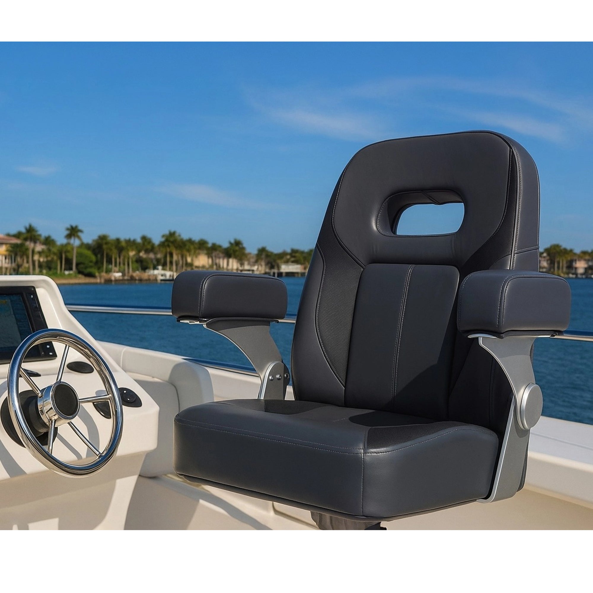NORTHCAPTAIN Premium Pontoon Captain's Chair High Back Reclining Pontoon Bucket Boat Seat with Adjustable Aluminum Armrests